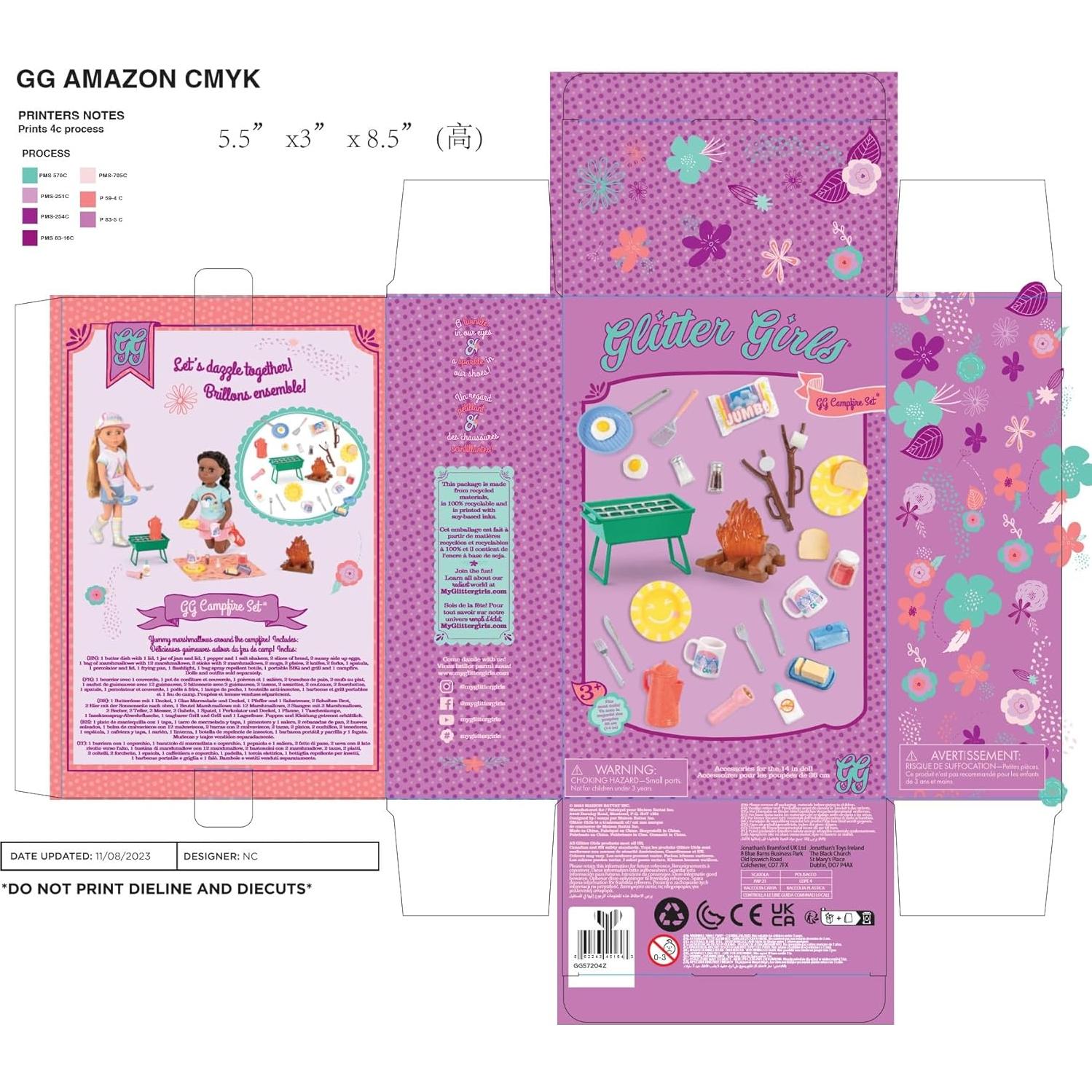 Set de Camping Chicas Brillantes - Fogata y Parrilla BBQ 32 Piezas