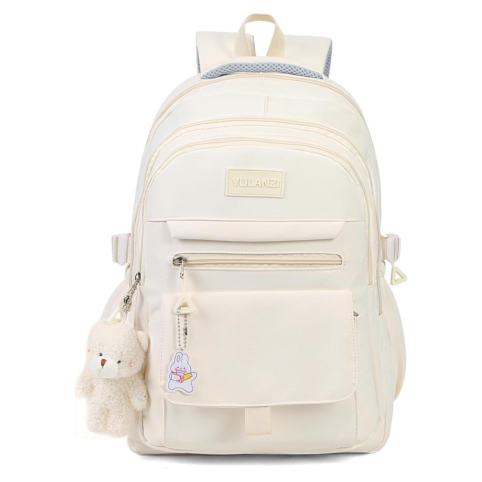 Mochila escolar para chicas PRLINJSK beige 30.7x16.8x44.5 cm