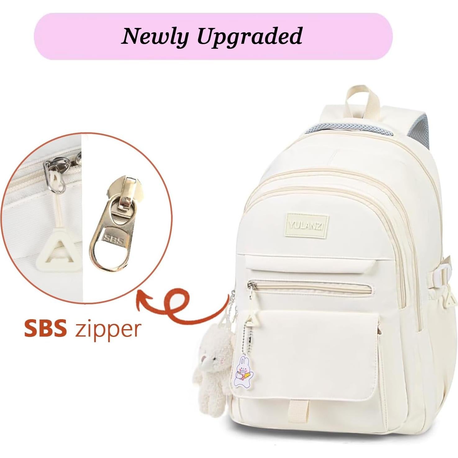 Mochila escolar para chicas PRLINJSK beige 30.7x16.8x44.5 cm