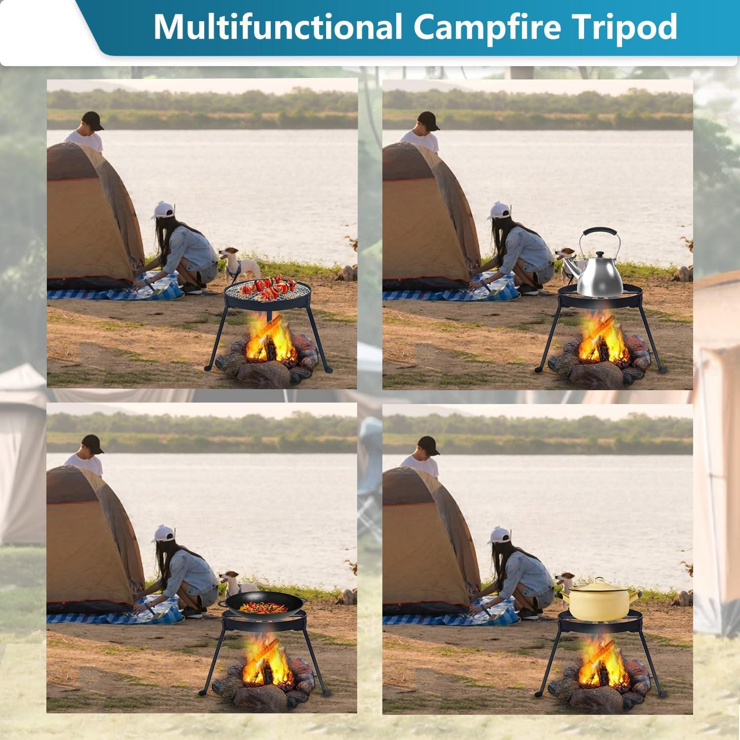 Trípode Plegable YBTMG para Fogata con Parrilla Acero Inoxidable