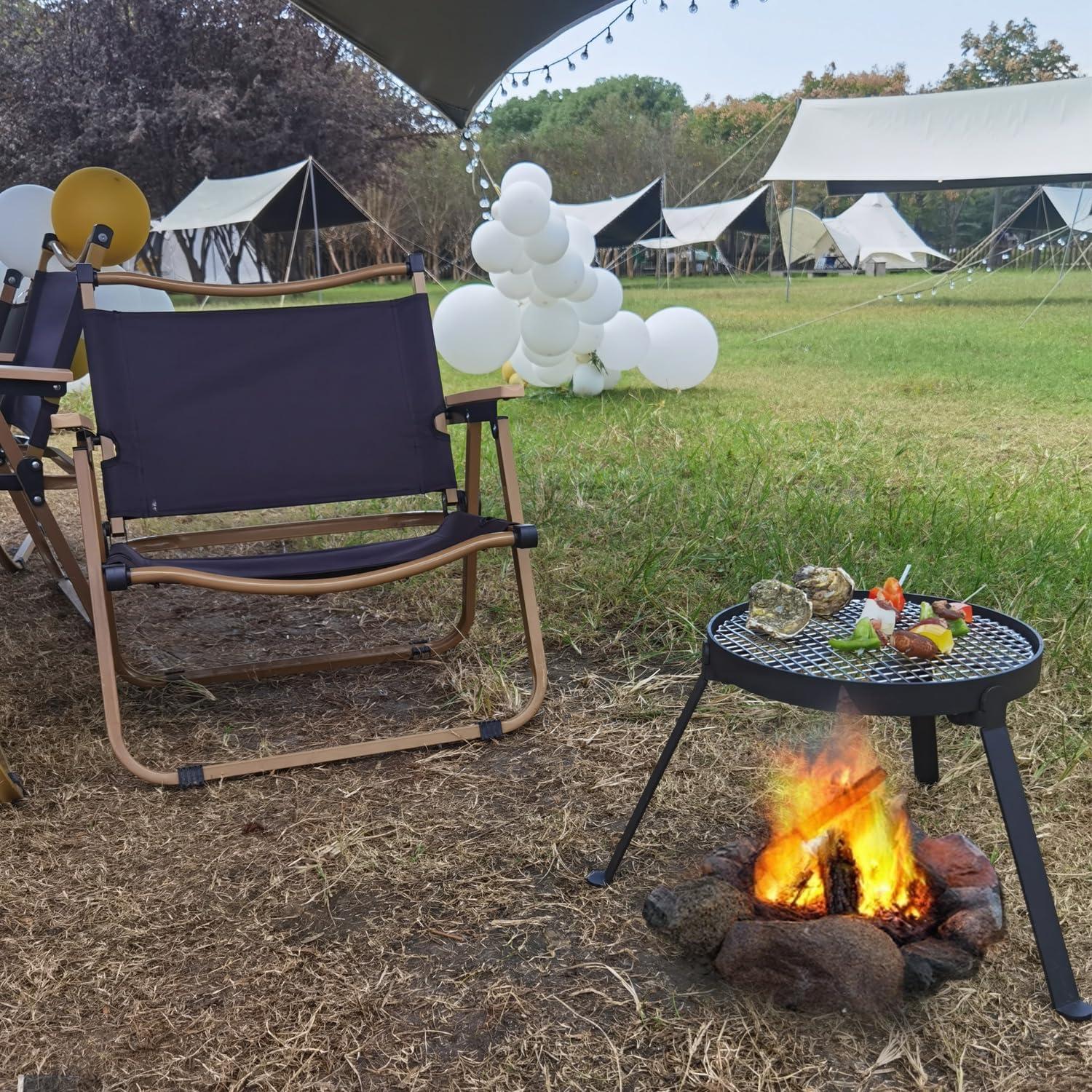 Trípode Plegable YBTMG para Fogata con Parrilla Acero Inoxidable