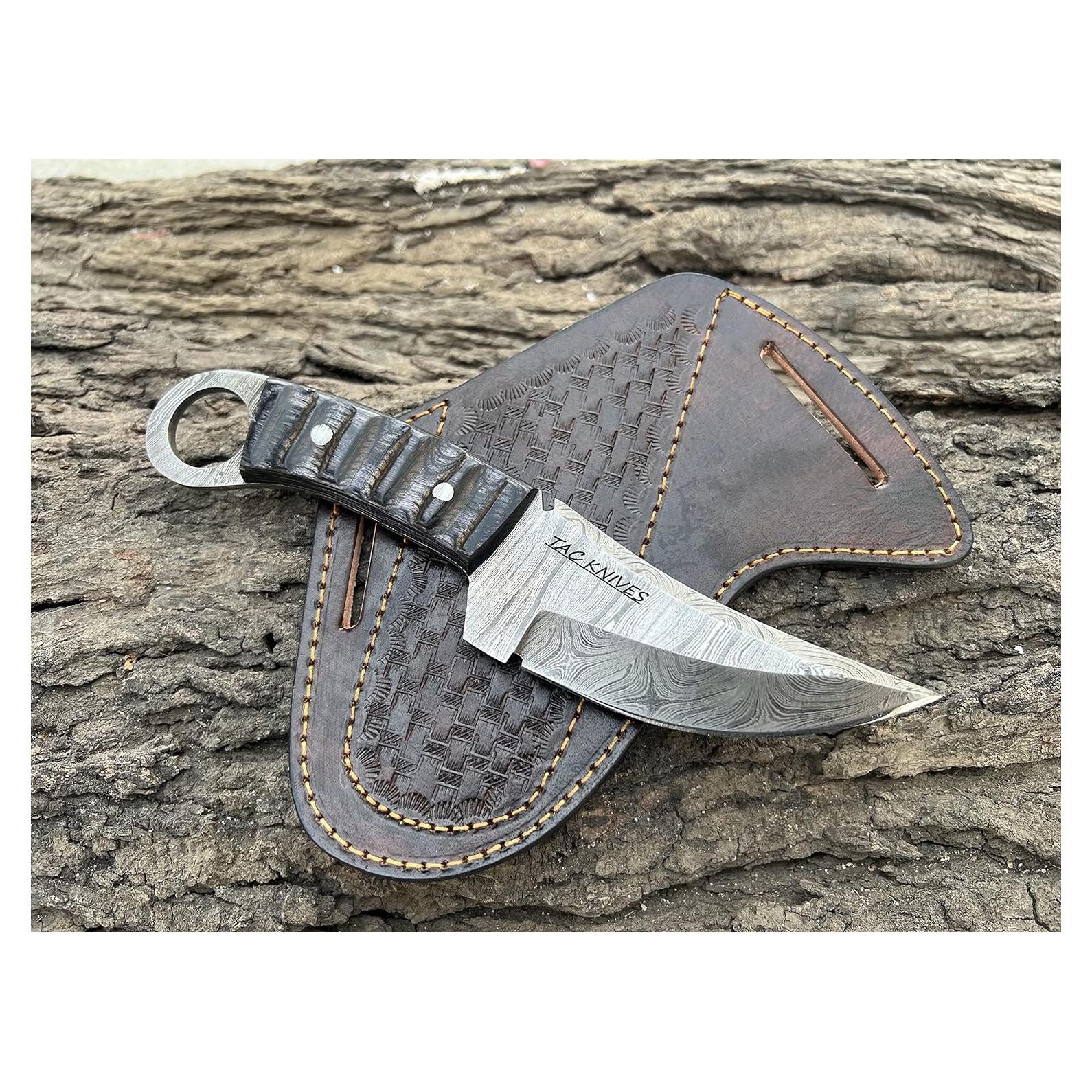 Cuchillo de Supervivencia TAC KNIVES 20 cm Acero Damasco Negro