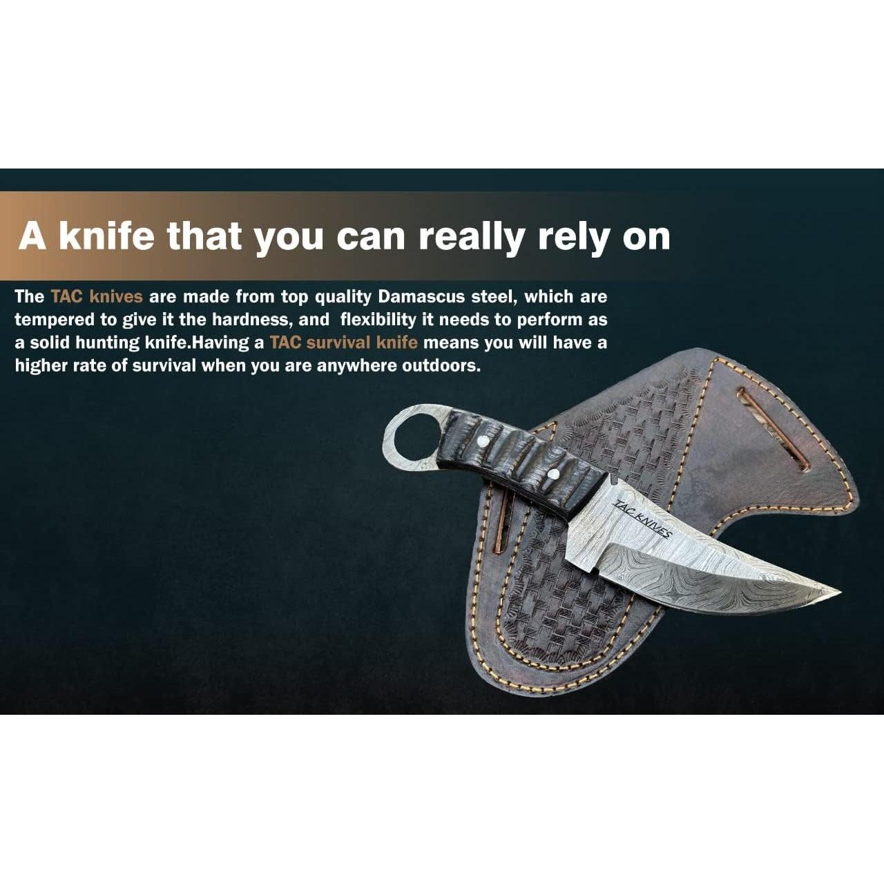 Cuchillo de Supervivencia TAC KNIVES 20 cm Acero Damasco Negro