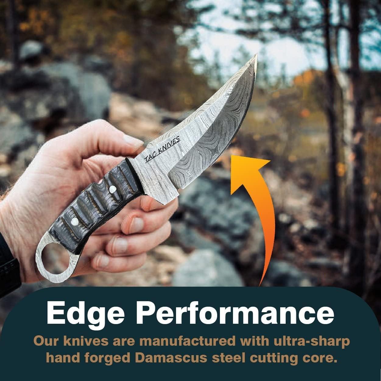 Cuchillo de Supervivencia TAC KNIVES 20 cm Acero Damasco Negro