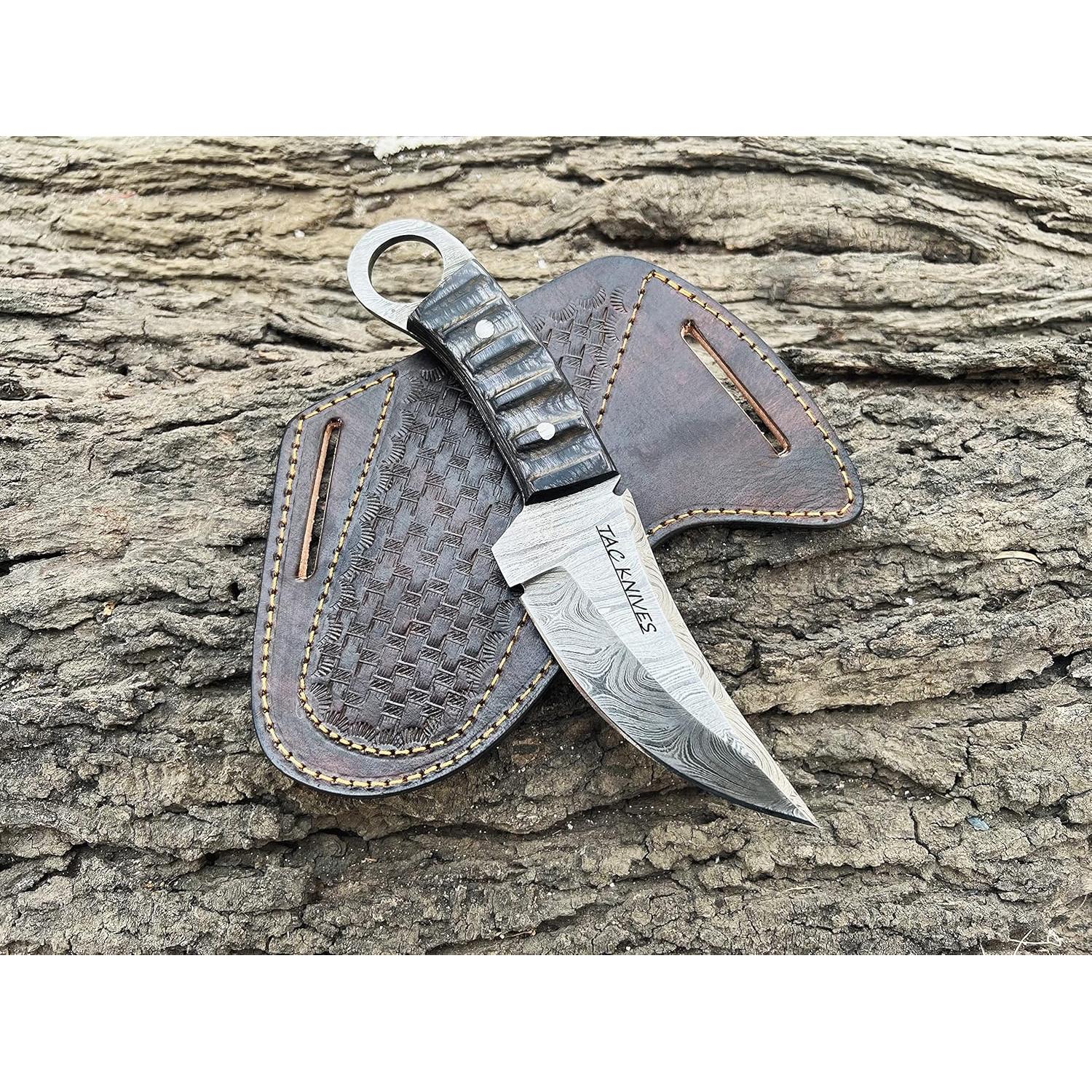 Cuchillo de Supervivencia TAC KNIVES 20 cm Acero Damasco Negro