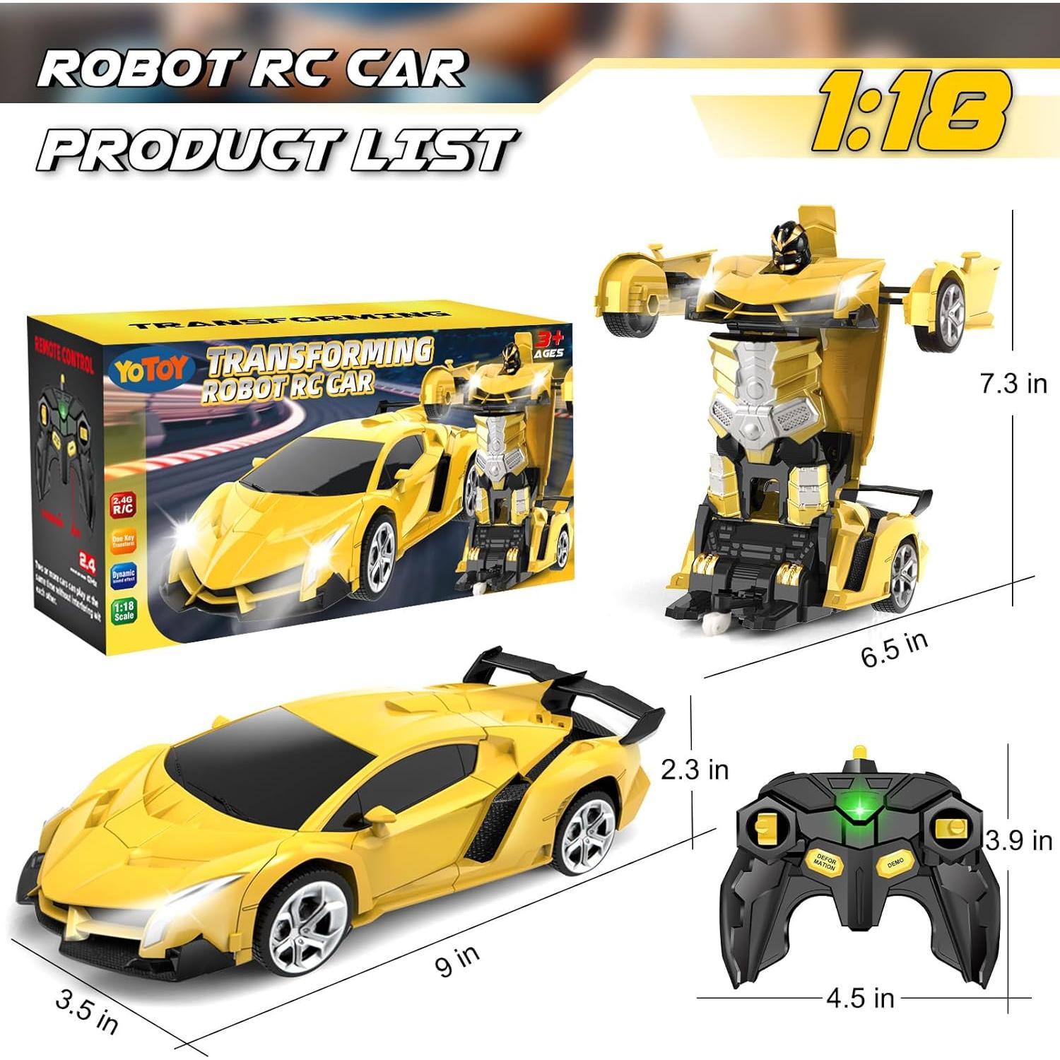 Coche RC Transformable YOTOY 1:18 Amarillo 360° Acrobacias