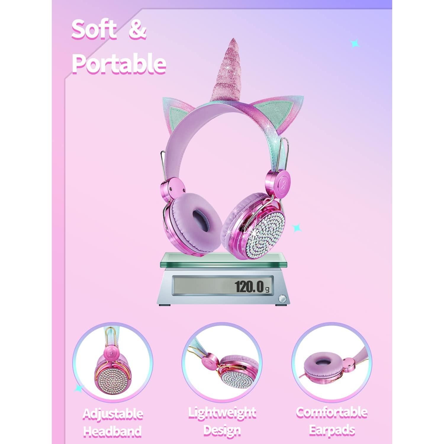 Auriculares de Unicornio Charlxee para Niñas con Micrófono 95dB