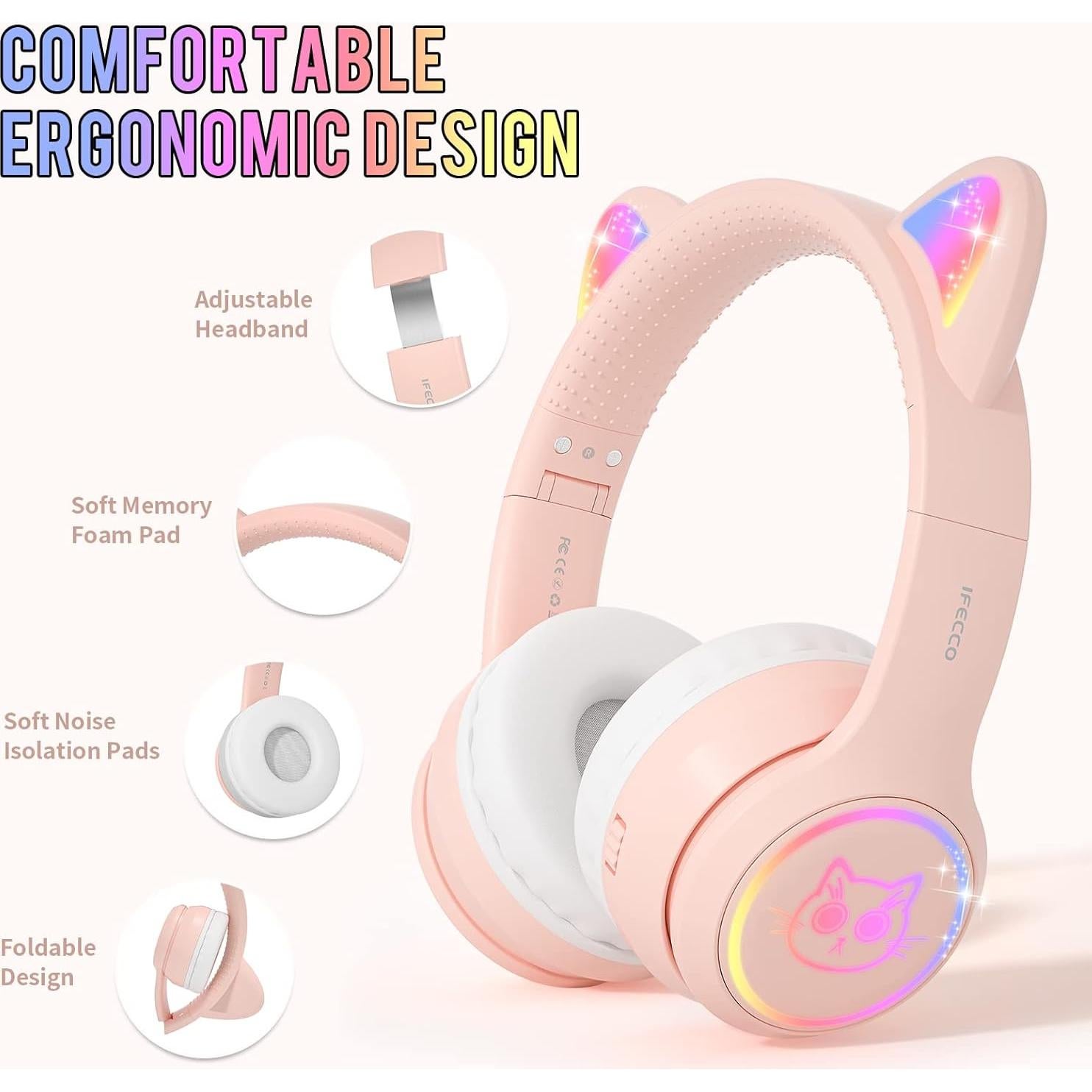 Auriculares Inalámbricos IFECCO para Niños Rosa con Micrófono