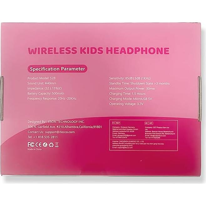 Auriculares Inalámbricos IFECCO para Niños Rosa con Micrófono