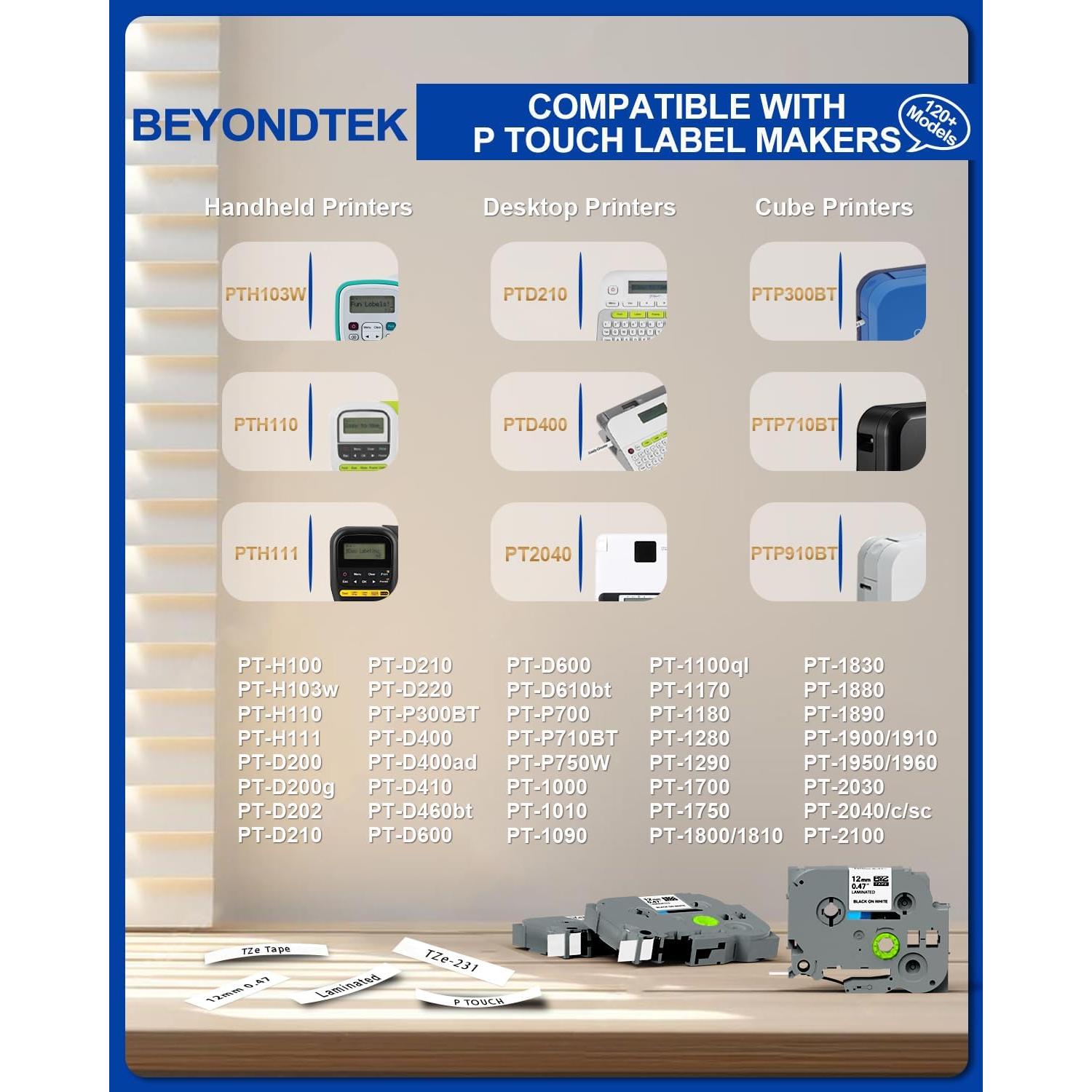 Cinta de Etiqueta Laminada 12mm BEYONDTEK TZe-231 10ps