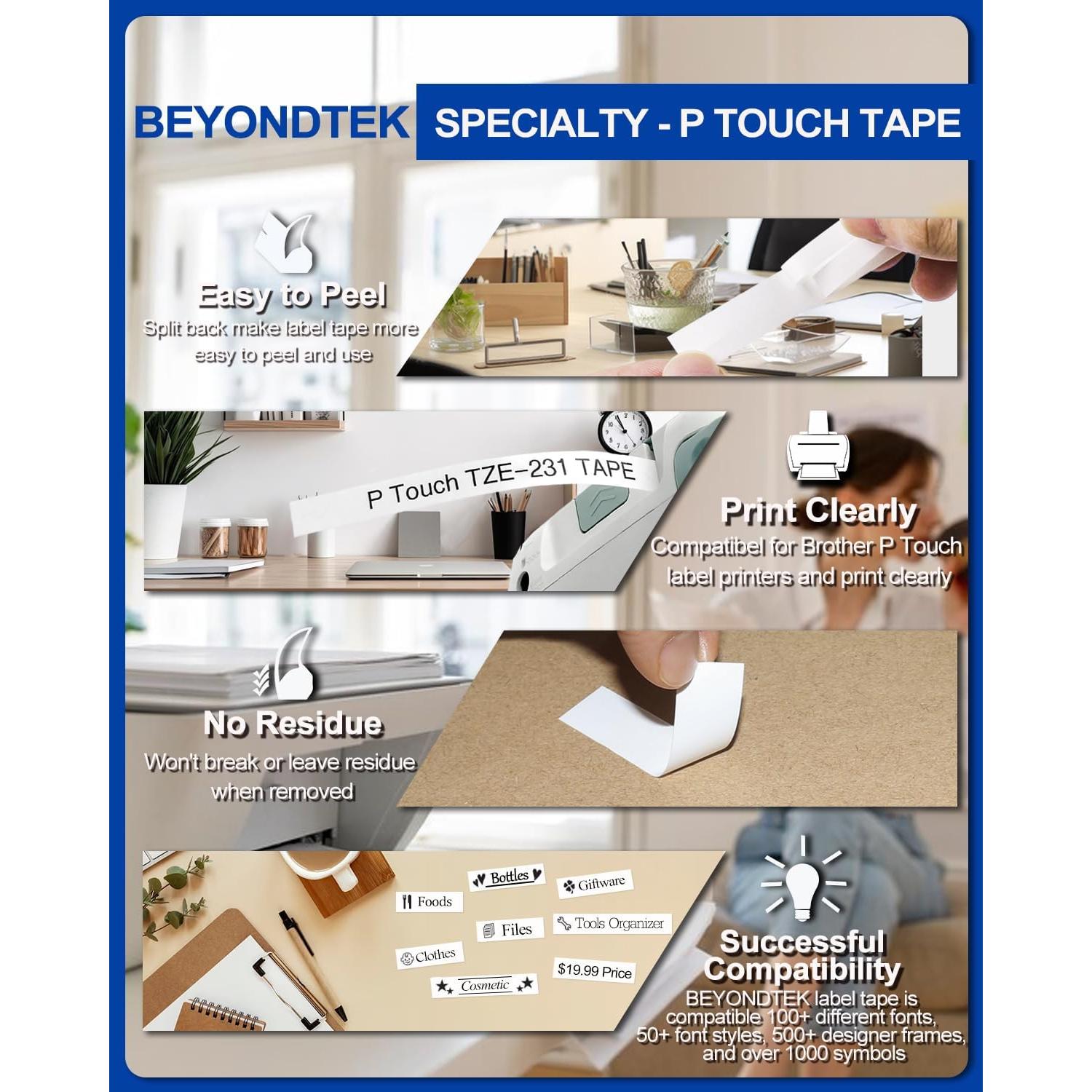 Cinta de Etiqueta Laminada 12mm BEYONDTEK TZe-231 10ps