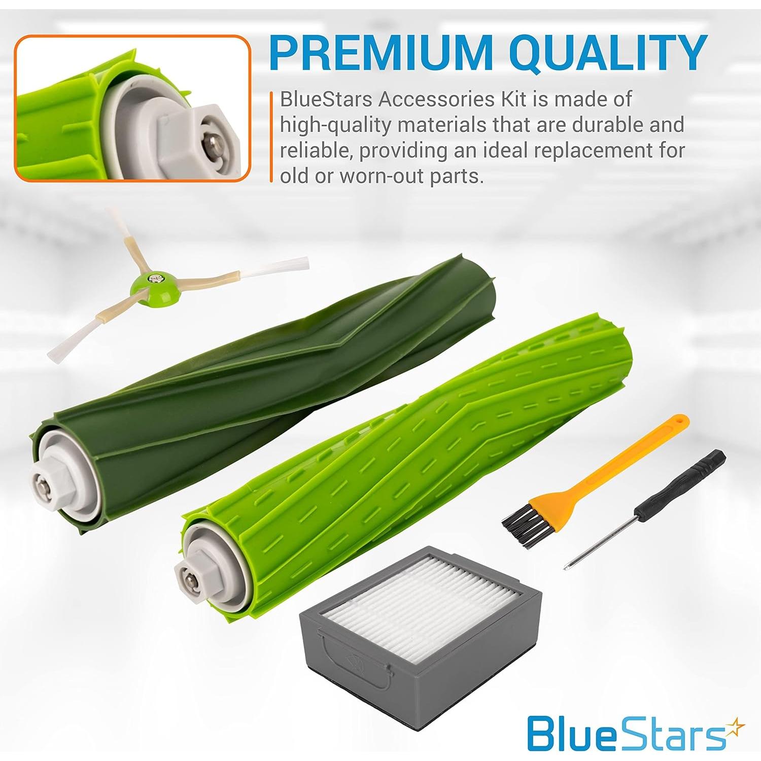 Kit de Reemplazo BlueStars para iRobot Roomba E, I, J - 2 Cepillos, 4 Filtros HEPA