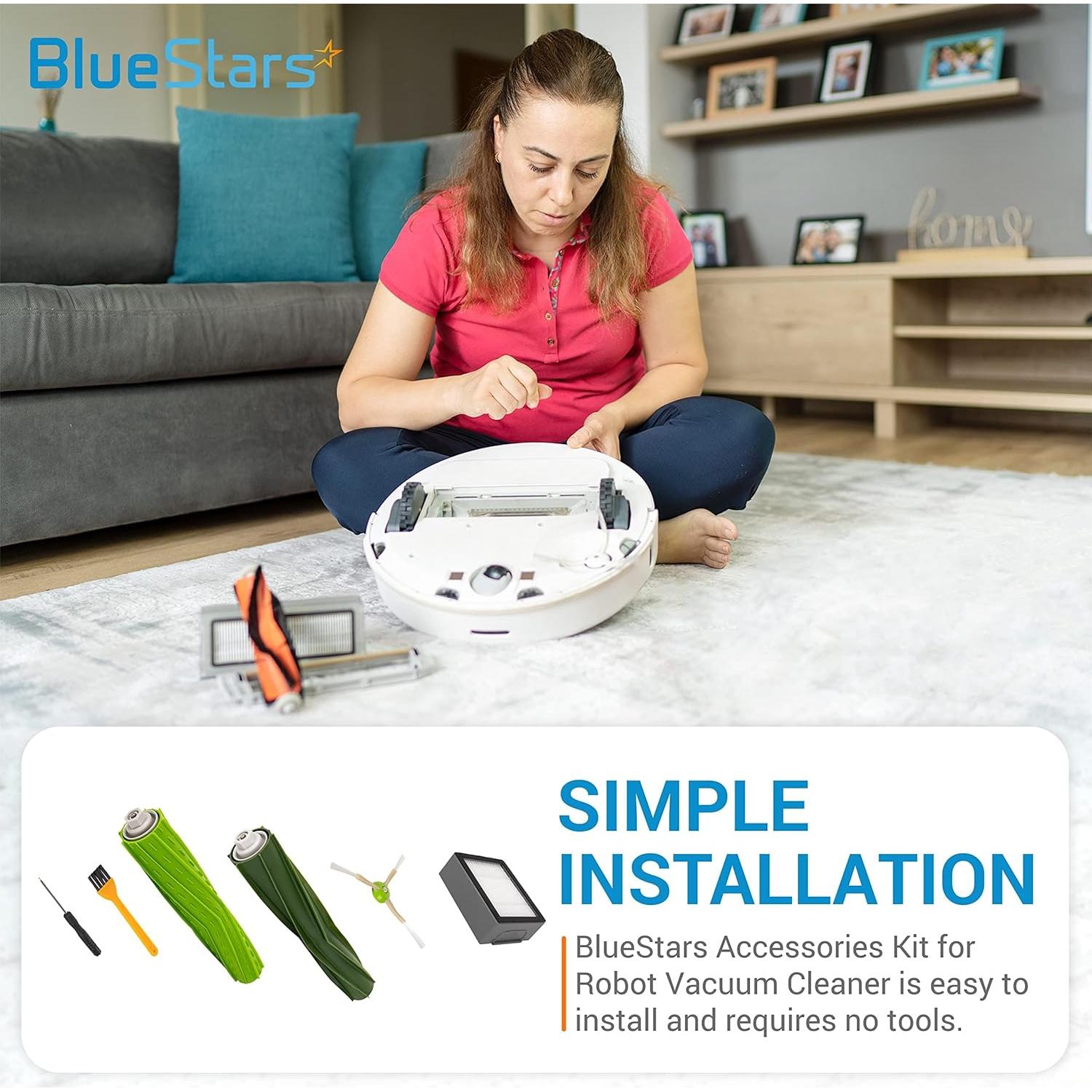 Kit de Reemplazo BlueStars para iRobot Roomba E, I, J - 2 Cepillos, 4 Filtros HEPA