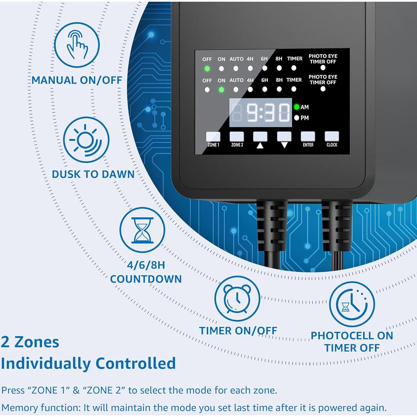 Transformador de Paisaje Sunvie 300W 2 Salidas Controladas