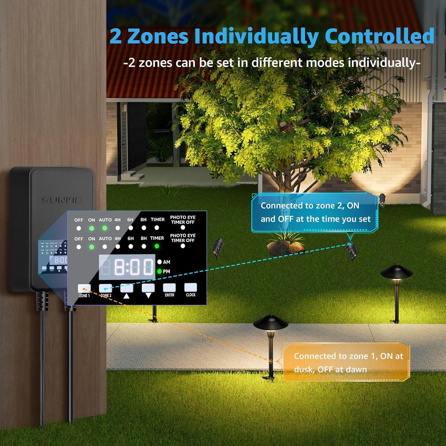 Transformador de Paisaje Sunvie 300W 2 Salidas Controladas