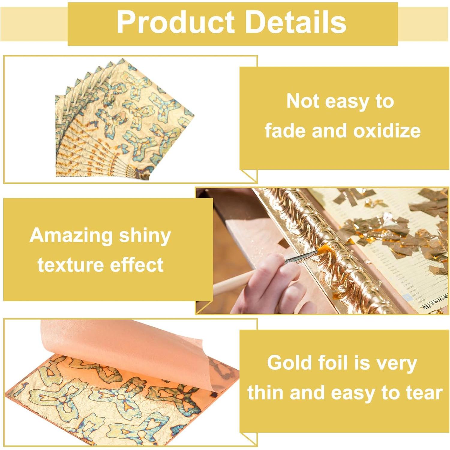 Hojas de Foil de Oro Imitación MECCANIXITY 25 Pcs 14x14cm