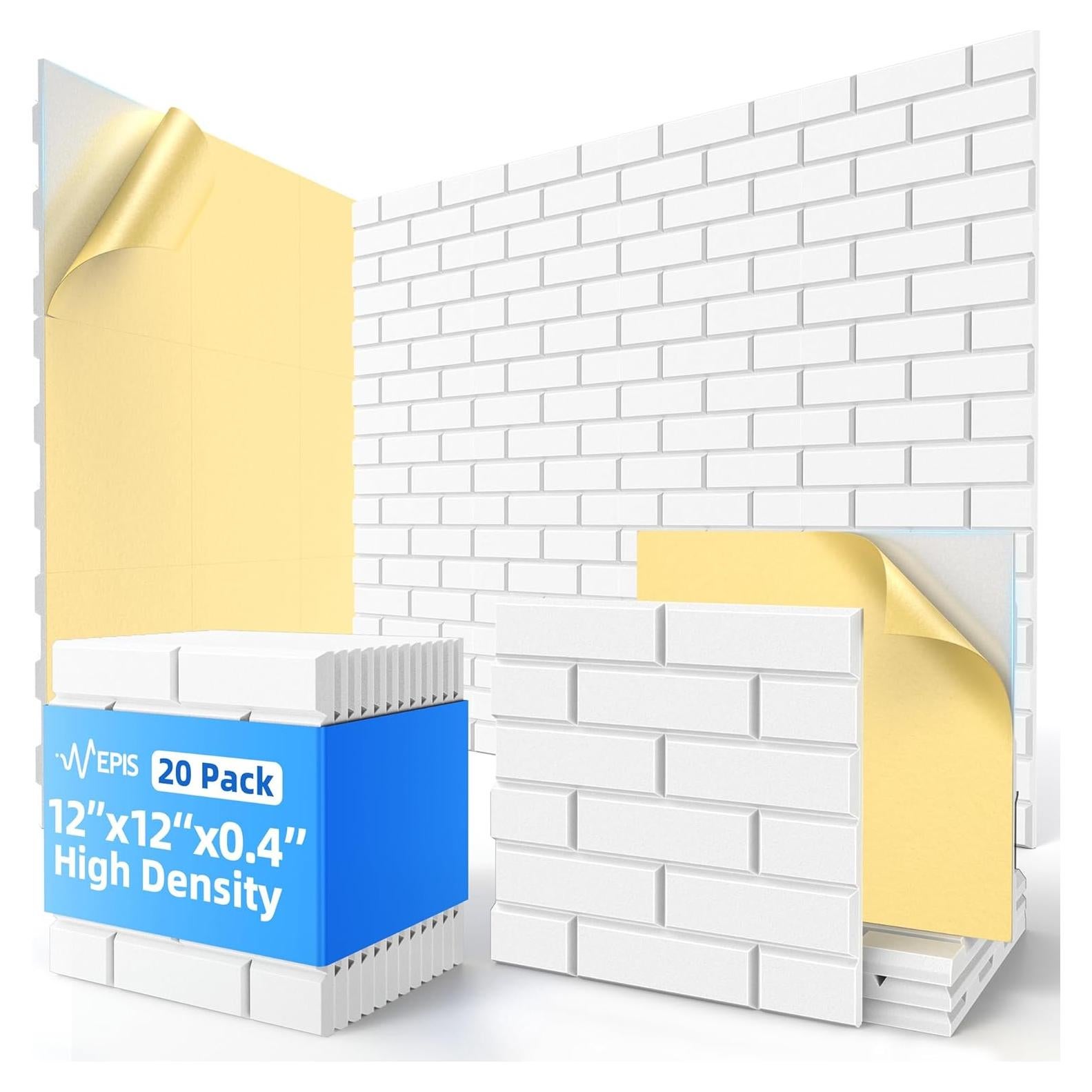 Paquete de 20 Paneles Acústicos Adhesivos 30.48x30.48cm Blanco