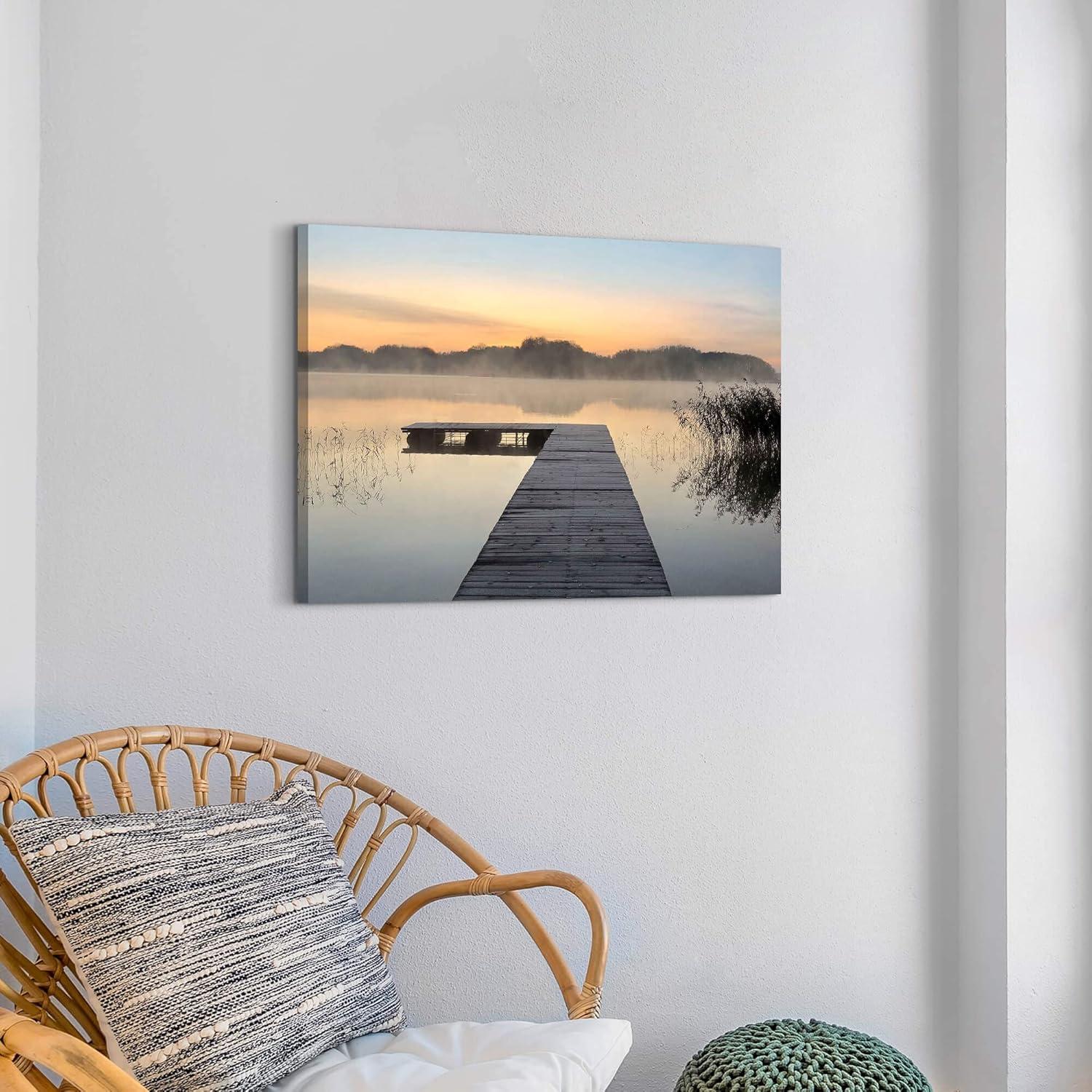 Arte en Lienzo Paisaje Lago Brumoso 61x41 cm Decoración