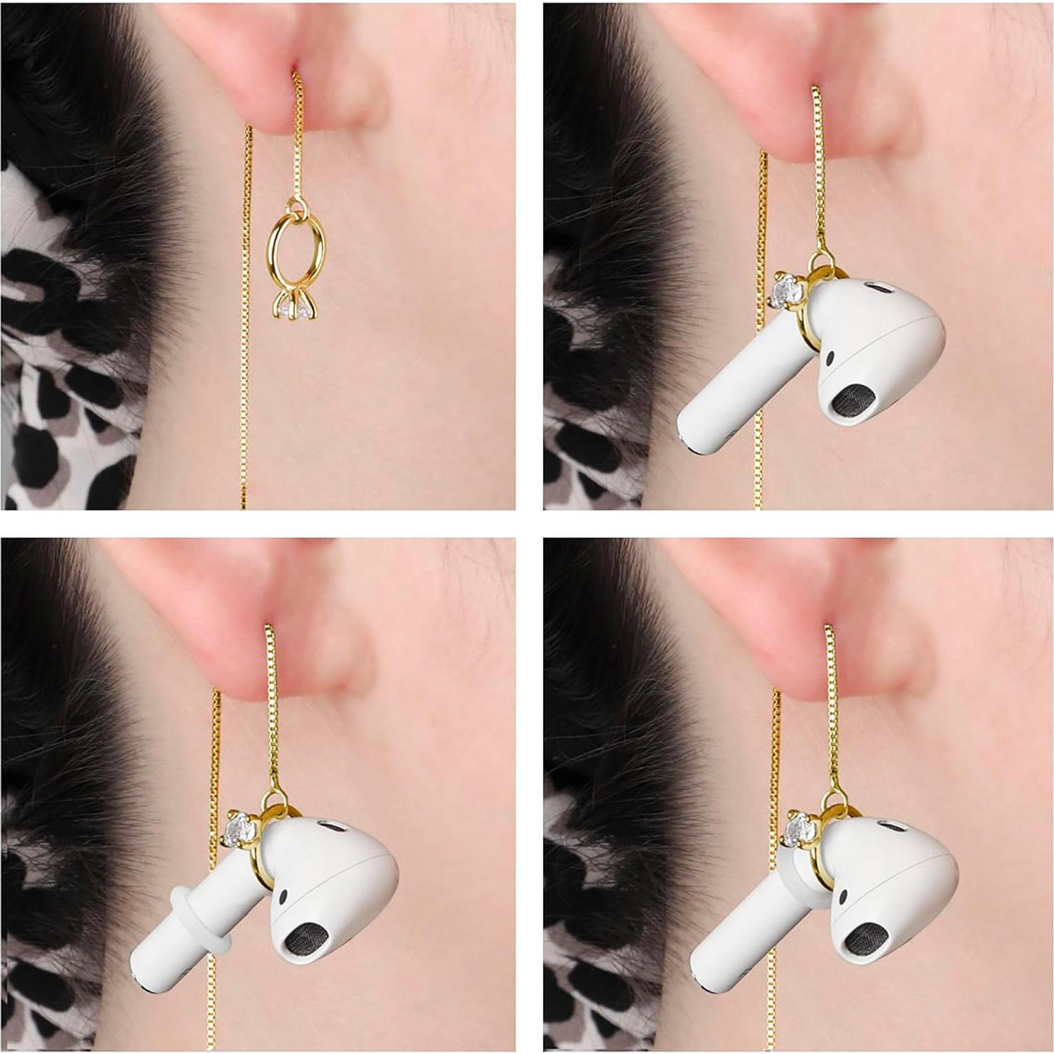 Cadena de Soporte para Auriculares Inalámbricos Aomufid - Anillo Dorado