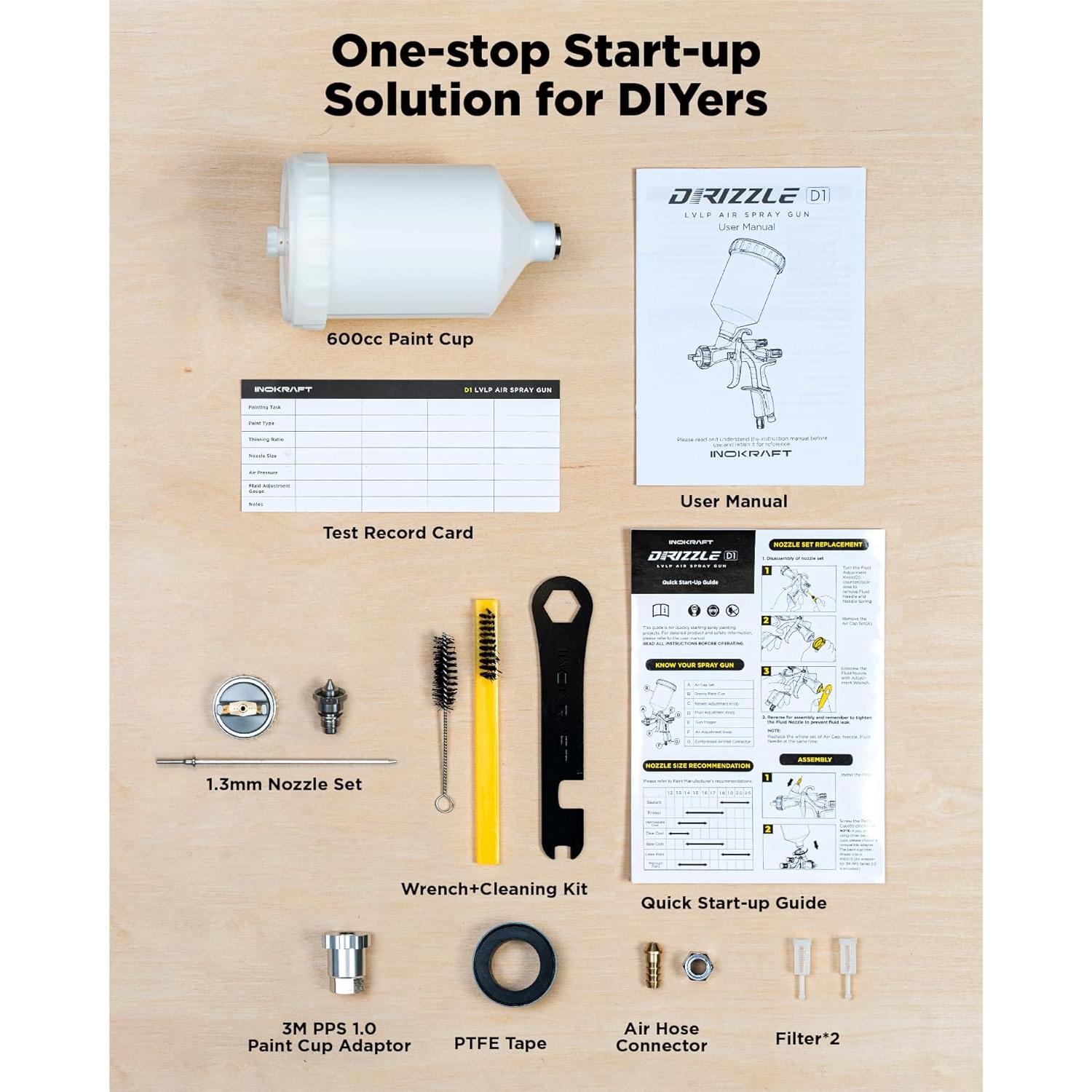 Pistola de Pintura InoKraft D1 LVLP 1.3mm Kit Básico 600cc