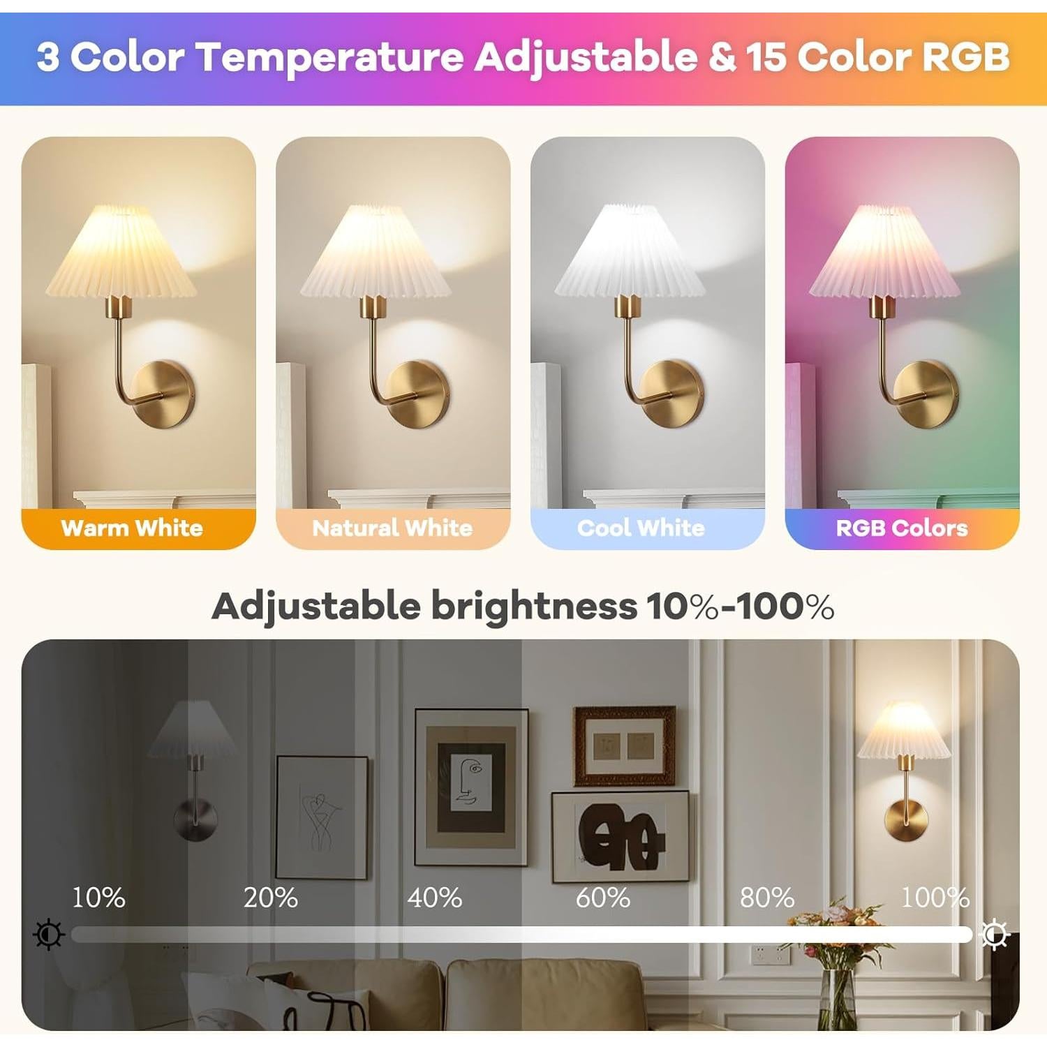 Conjunto de Apliques de Pared Inalámbricos KELUOLY 2 Luces Doradas