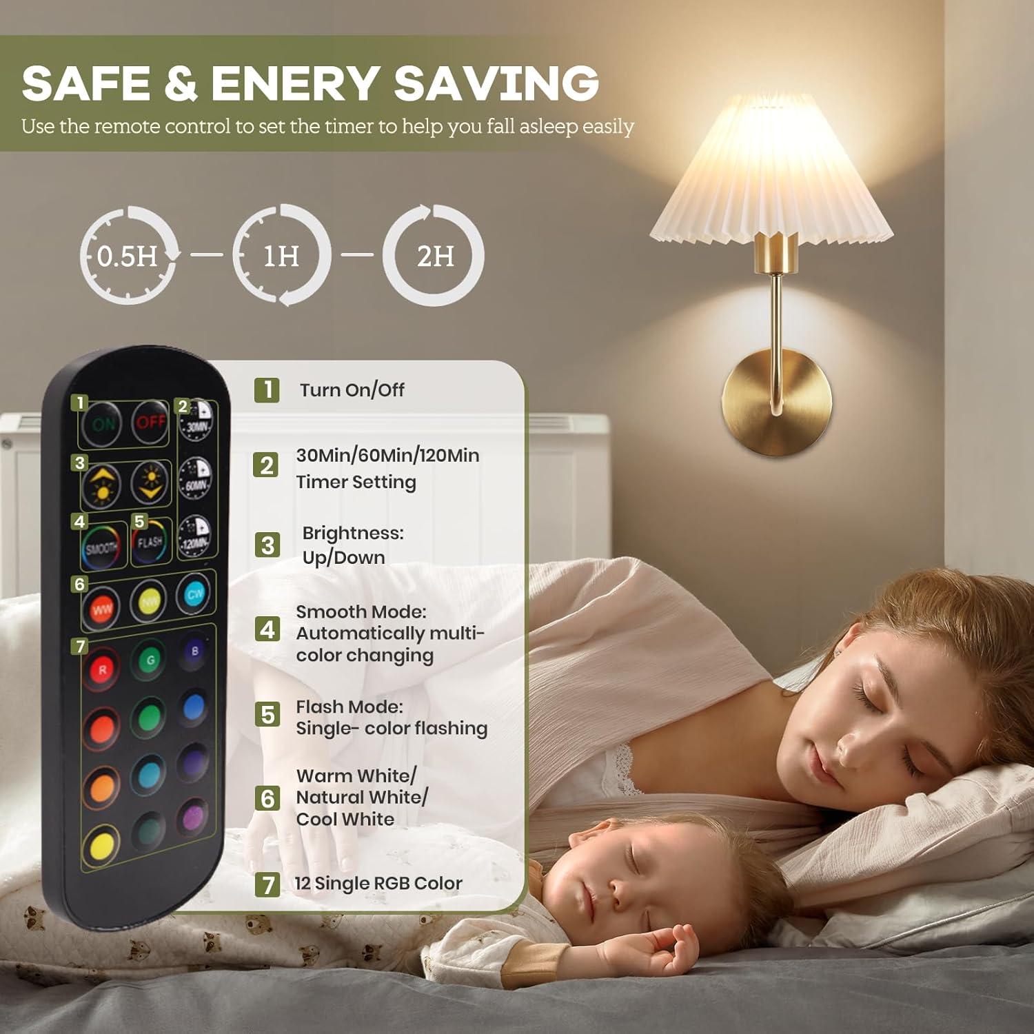 Conjunto de Apliques de Pared Inalámbricos KELUOLY 2 Luces Doradas