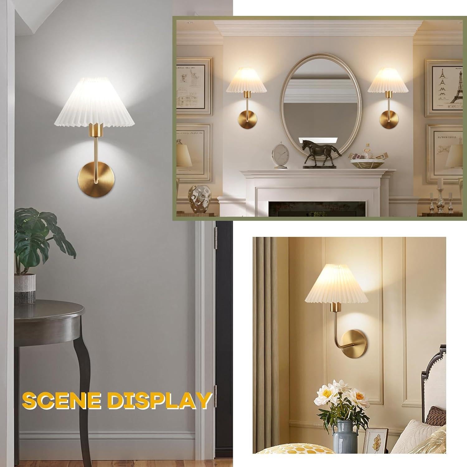 Conjunto de Apliques de Pared Inalámbricos KELUOLY 2 Luces Doradas