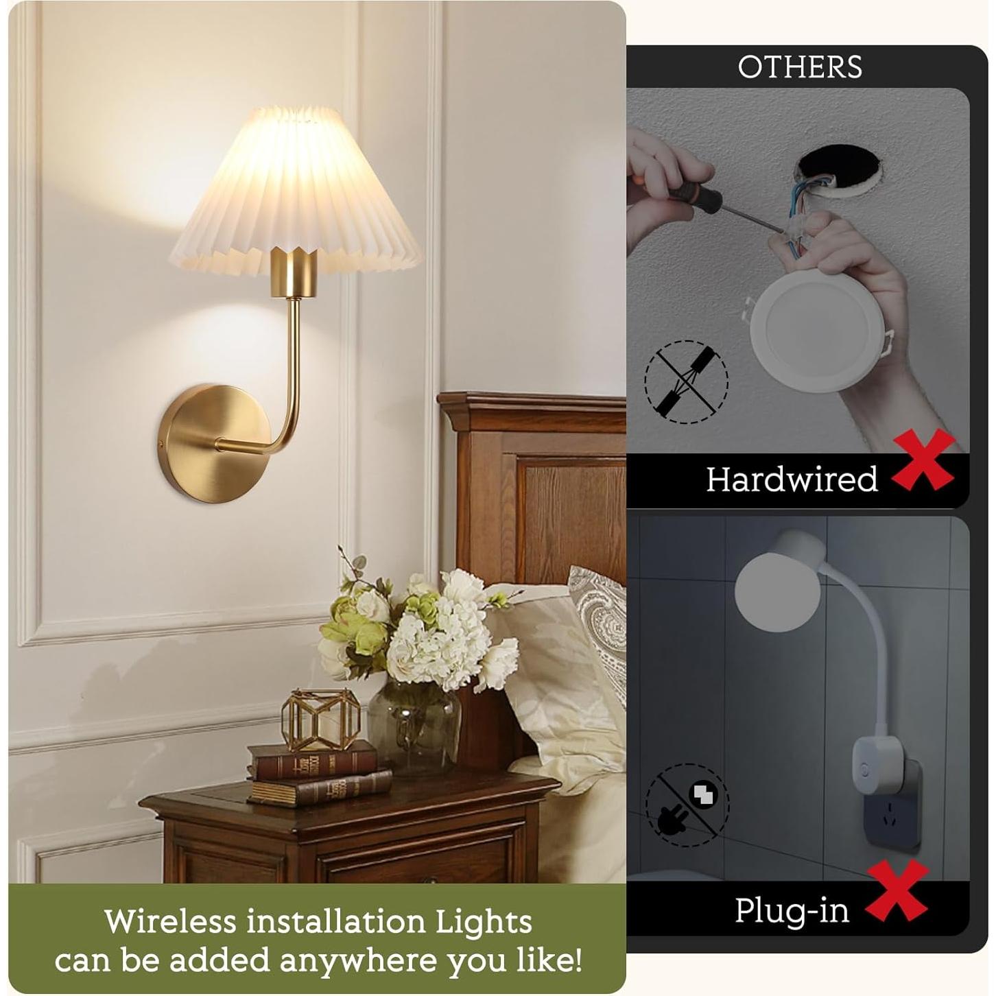 Conjunto de Apliques de Pared Inalámbricos KELUOLY 2 Luces Doradas