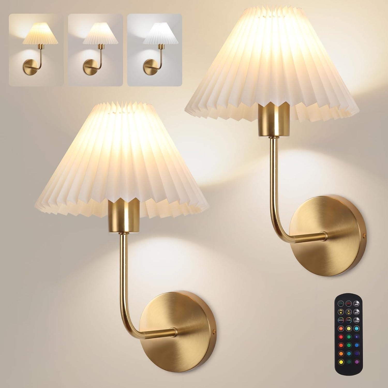 Conjunto de Apliques de Pared Inalámbricos KELUOLY 2 Luces Doradas