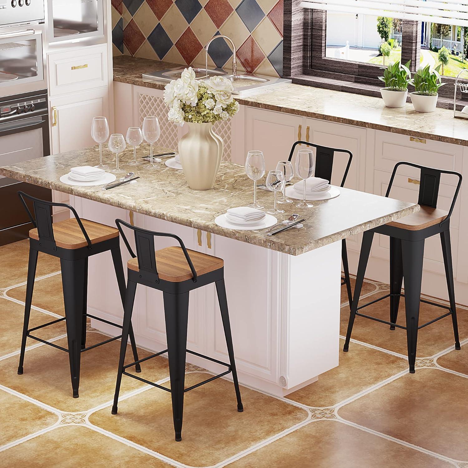 Conjunto de 4 Taburetes de Bar POINTANT Metal Negro 61 cm