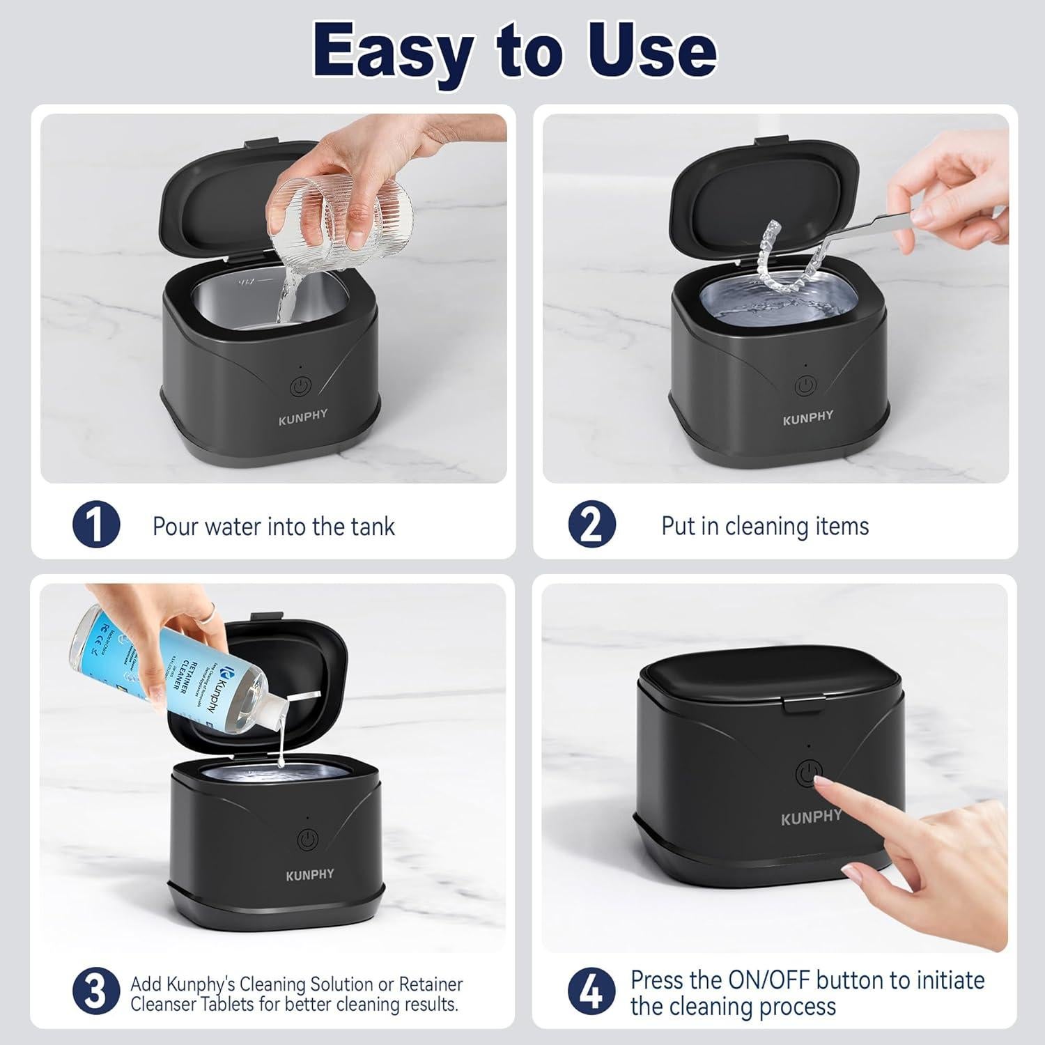 Limpiador Ultrasónico KUNPHY 46kHz para Retenedores y Dentaduras