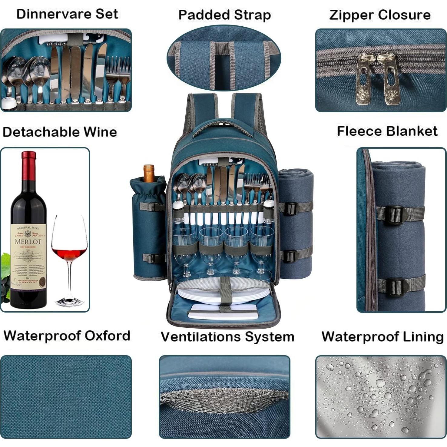 Mochila de Picnic Hap Tim para 4 Personas con Manta y Enfriador