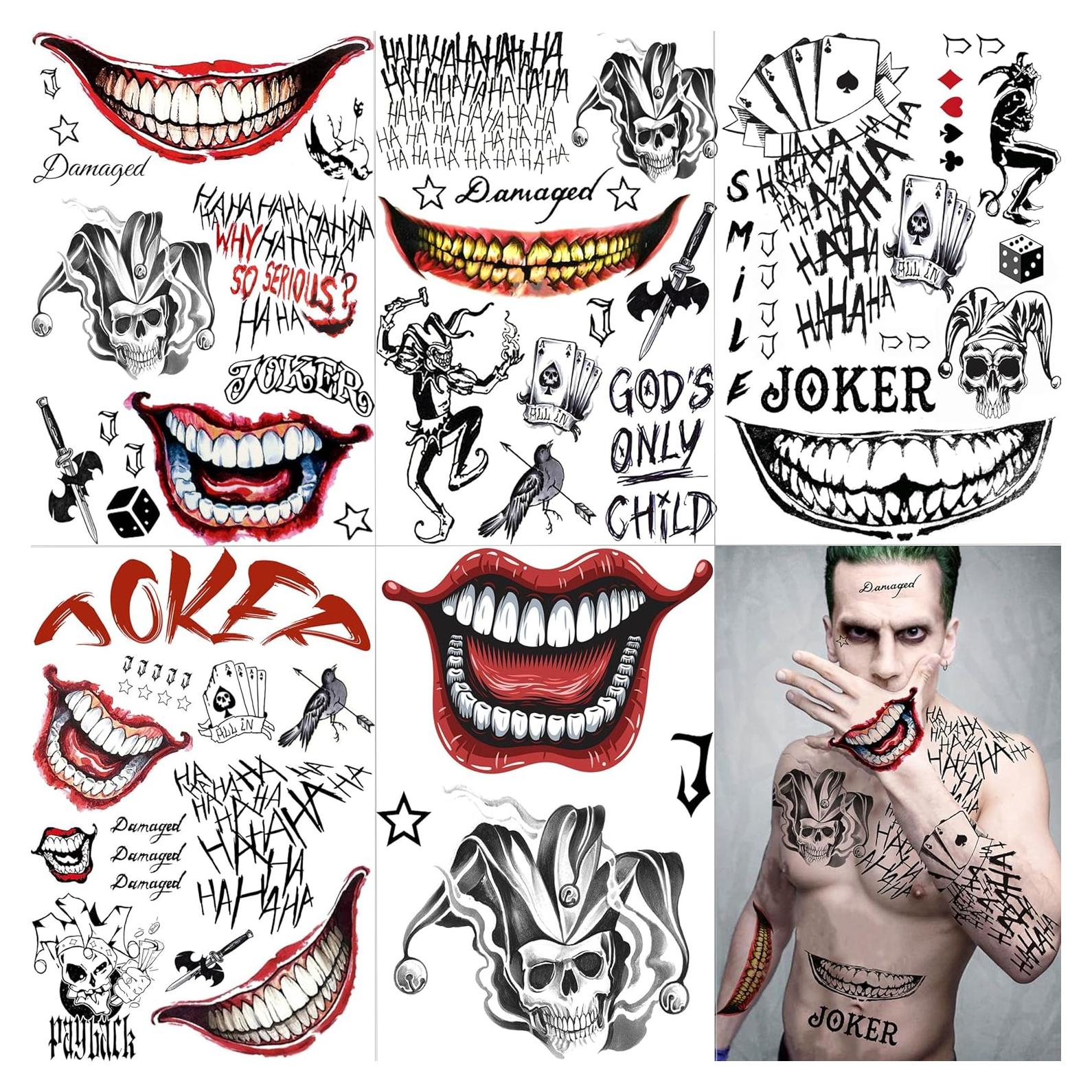5 Hojas Tatuajes Temporales Halloween Joker VANTATY 20.8x15cm