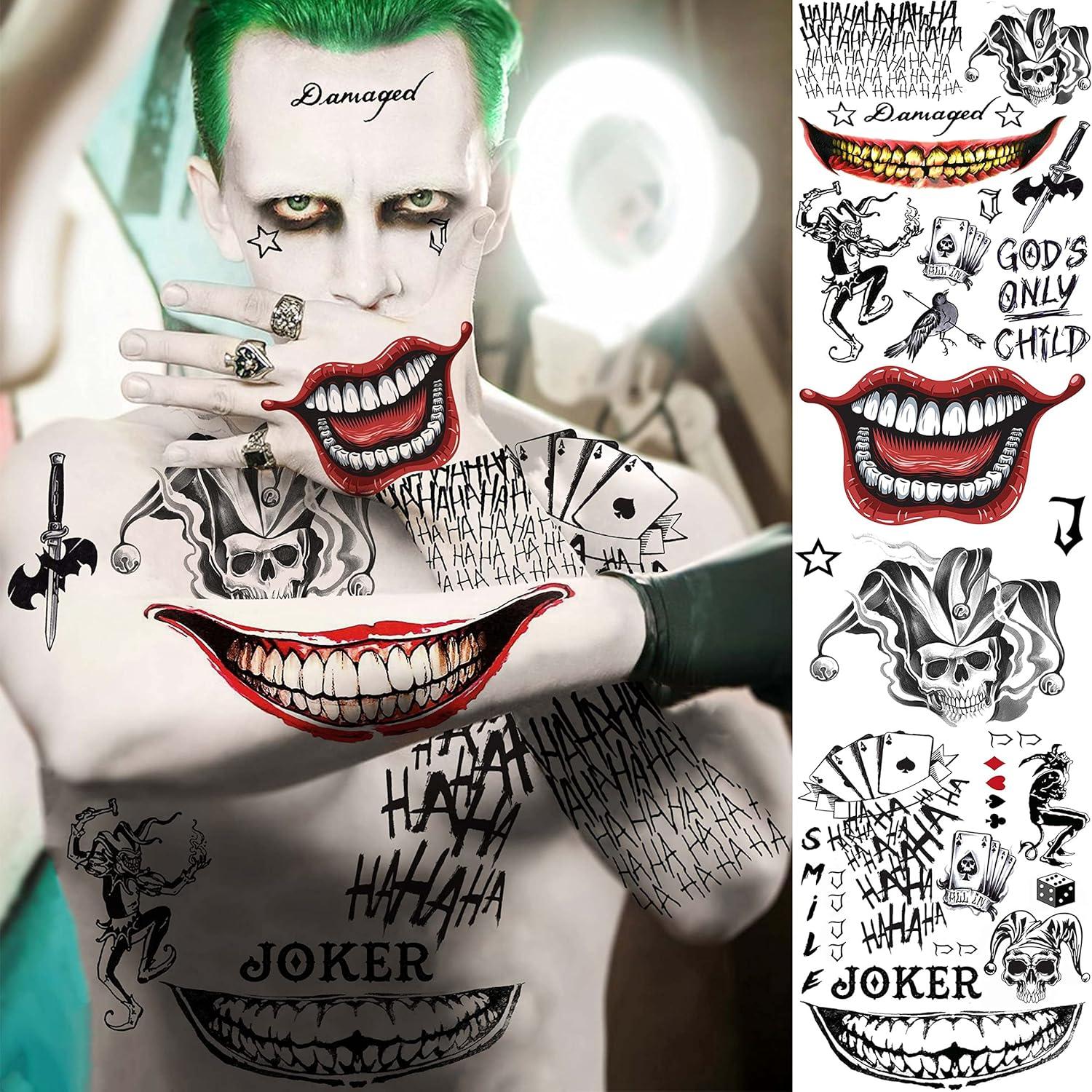 5 Hojas Tatuajes Temporales Halloween Joker VANTATY 20.8x15cm