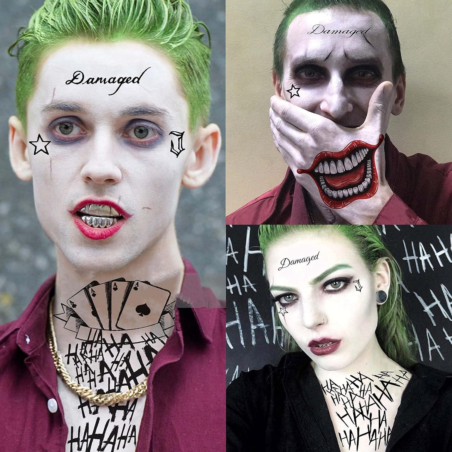 5 Hojas Tatuajes Temporales Halloween Joker VANTATY 20.8x15cm