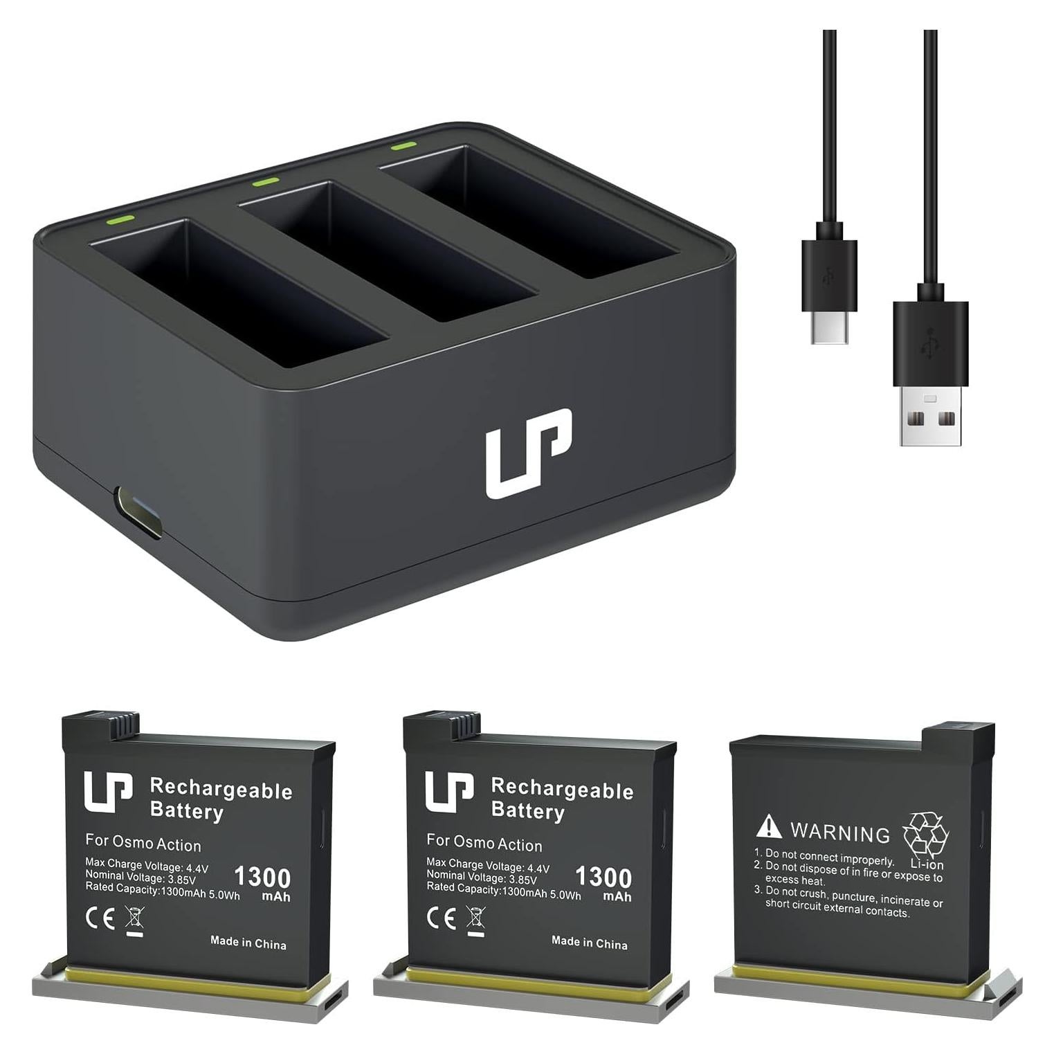 Kit de Cargador y 3 Baterías LP para DJI OSMO 1300mAh