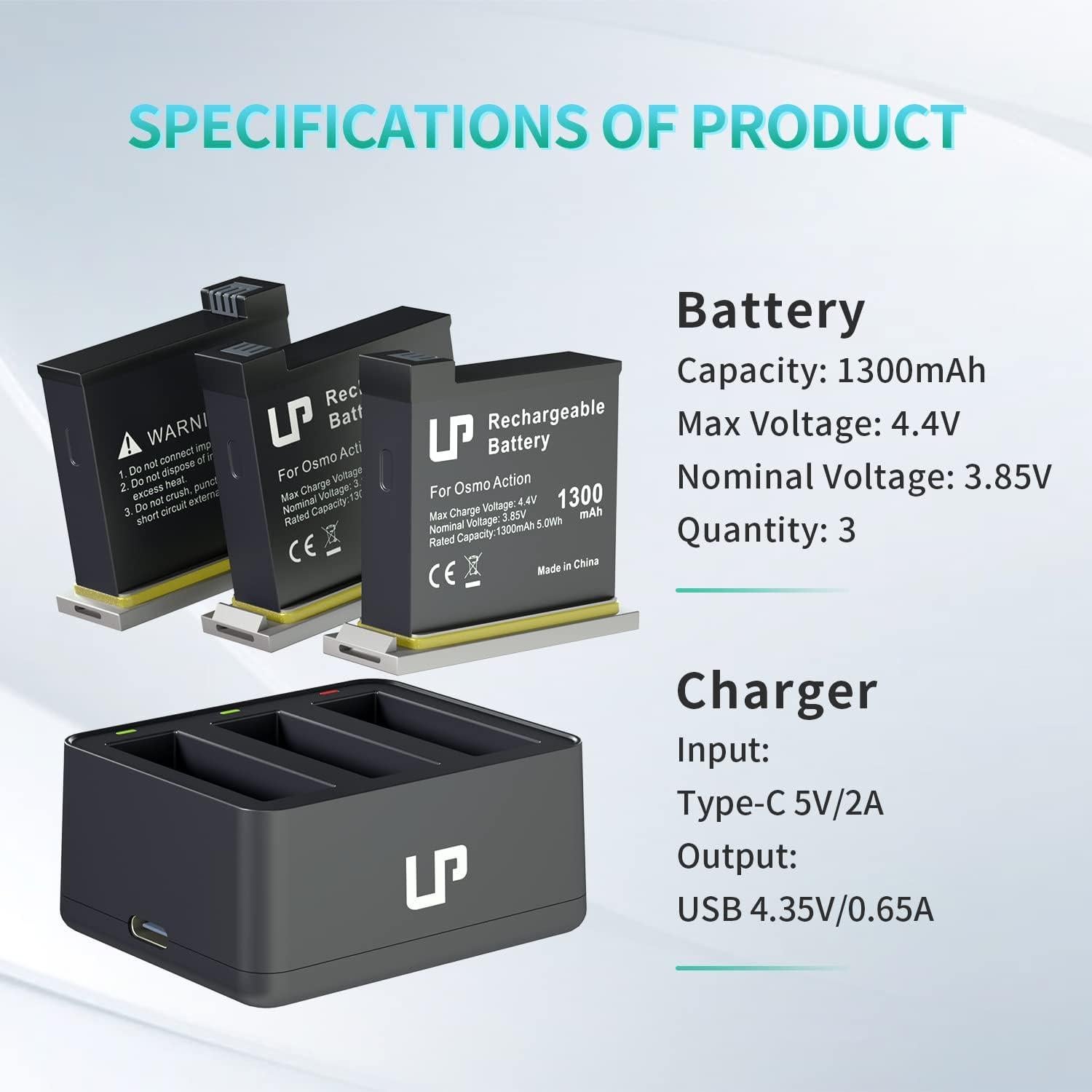 Kit de Cargador y 3 Baterías LP para DJI OSMO 1300mAh