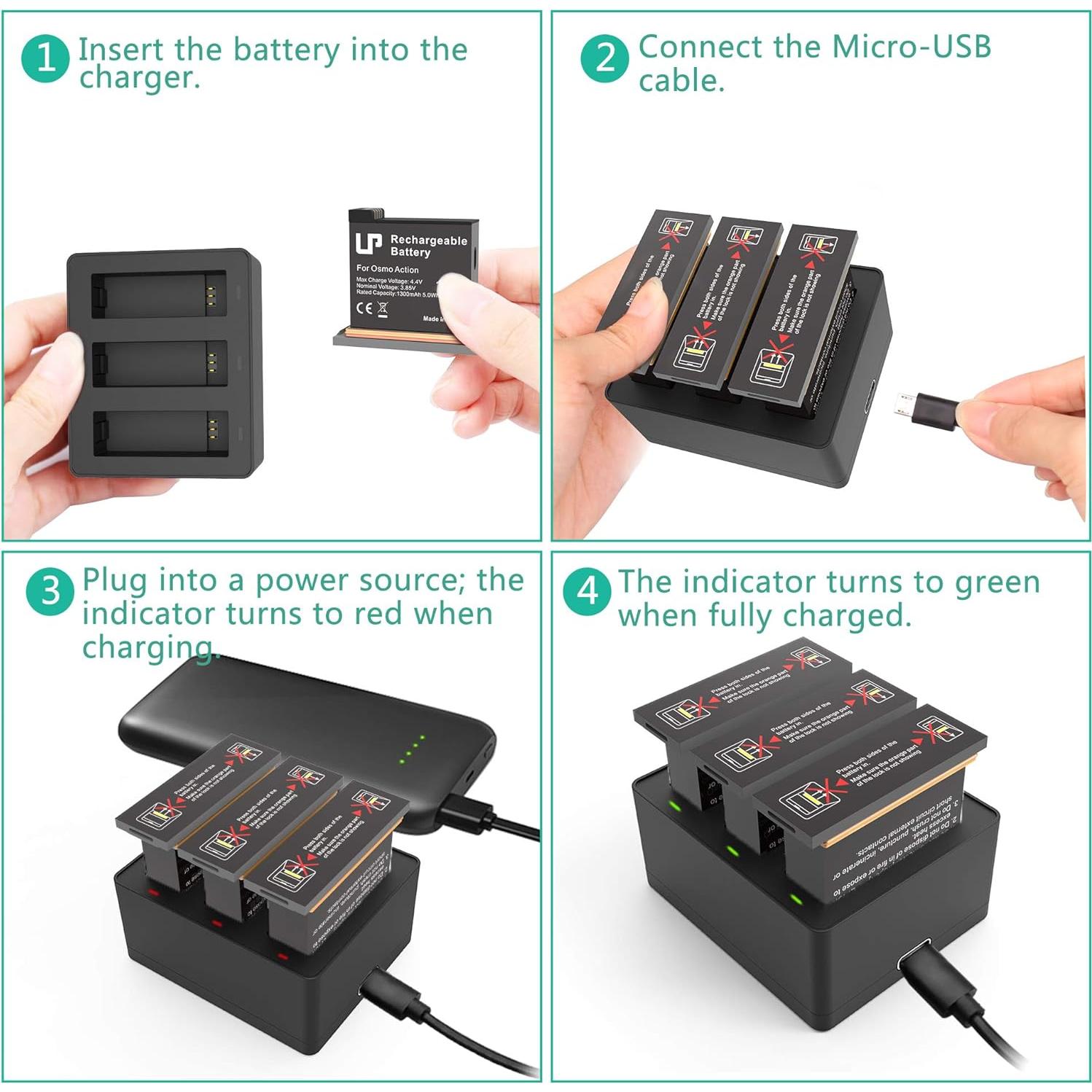 Kit de Cargador y 3 Baterías LP para DJI OSMO 1300mAh