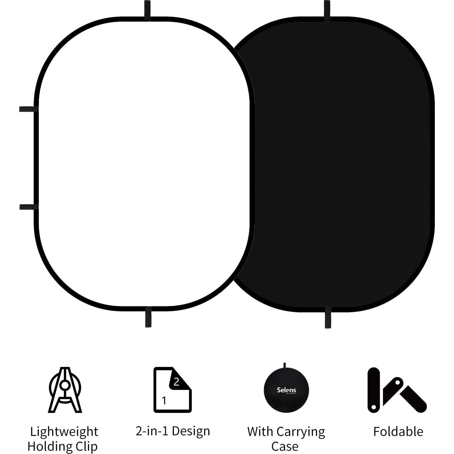 Fondo Plegable 1.0x1.5m Selens Negro Blanco para Fotografía