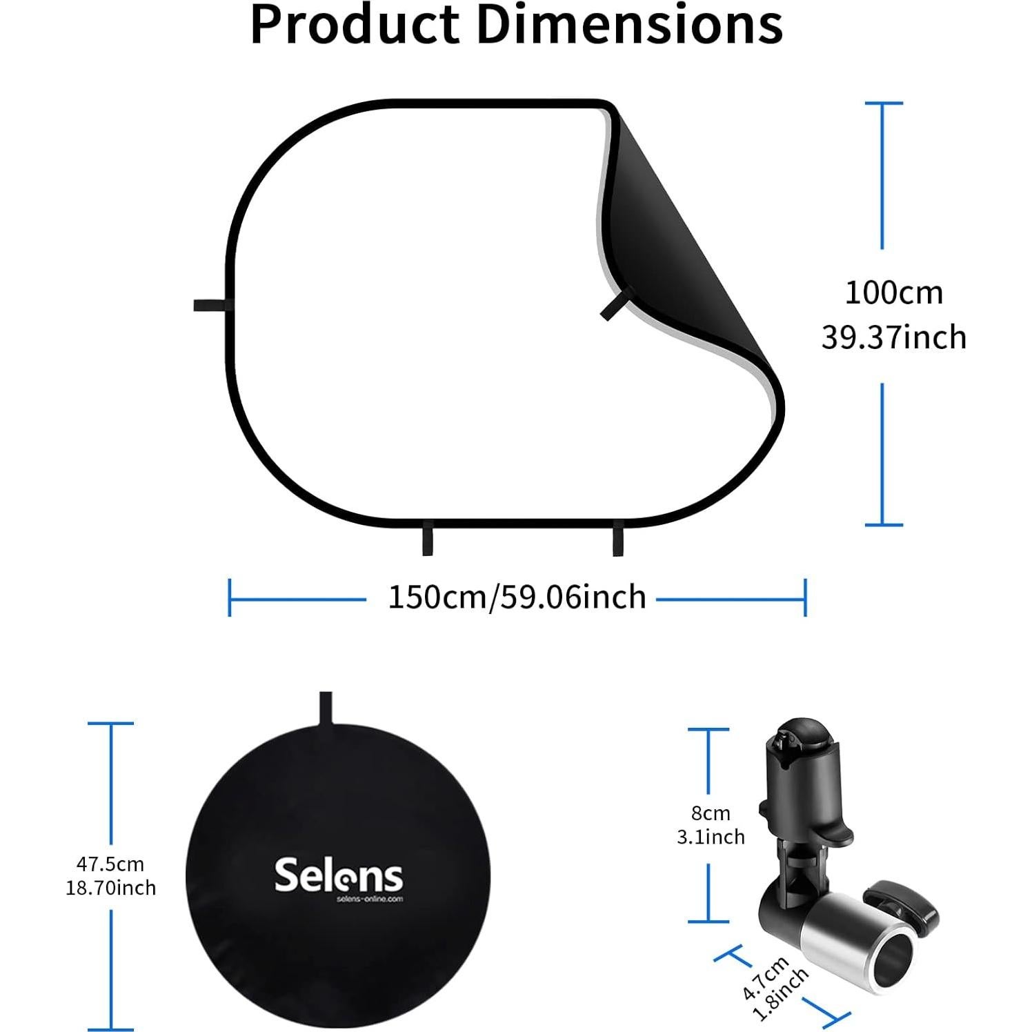 Fondo Plegable 1.0x1.5m Selens Negro Blanco para Fotografía