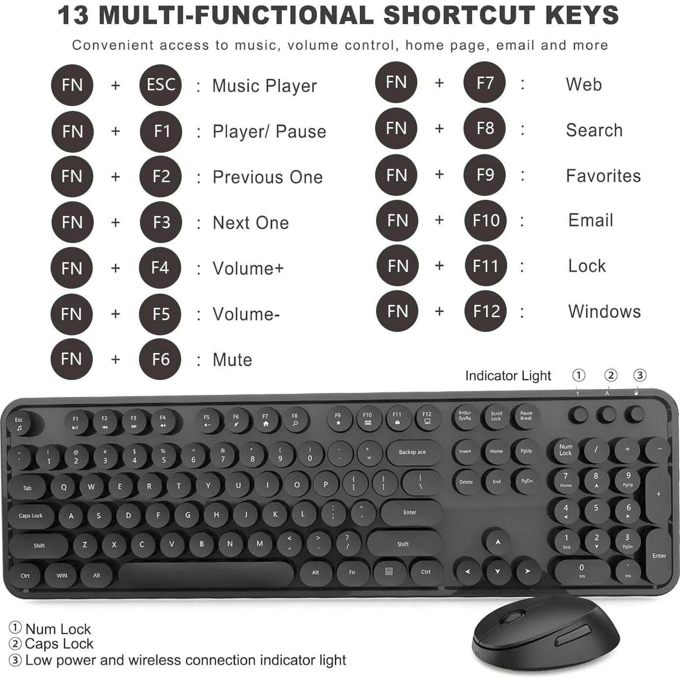 Combo Teclado y Ratón Inalámbrico STIVIC Retro 104 Teclas