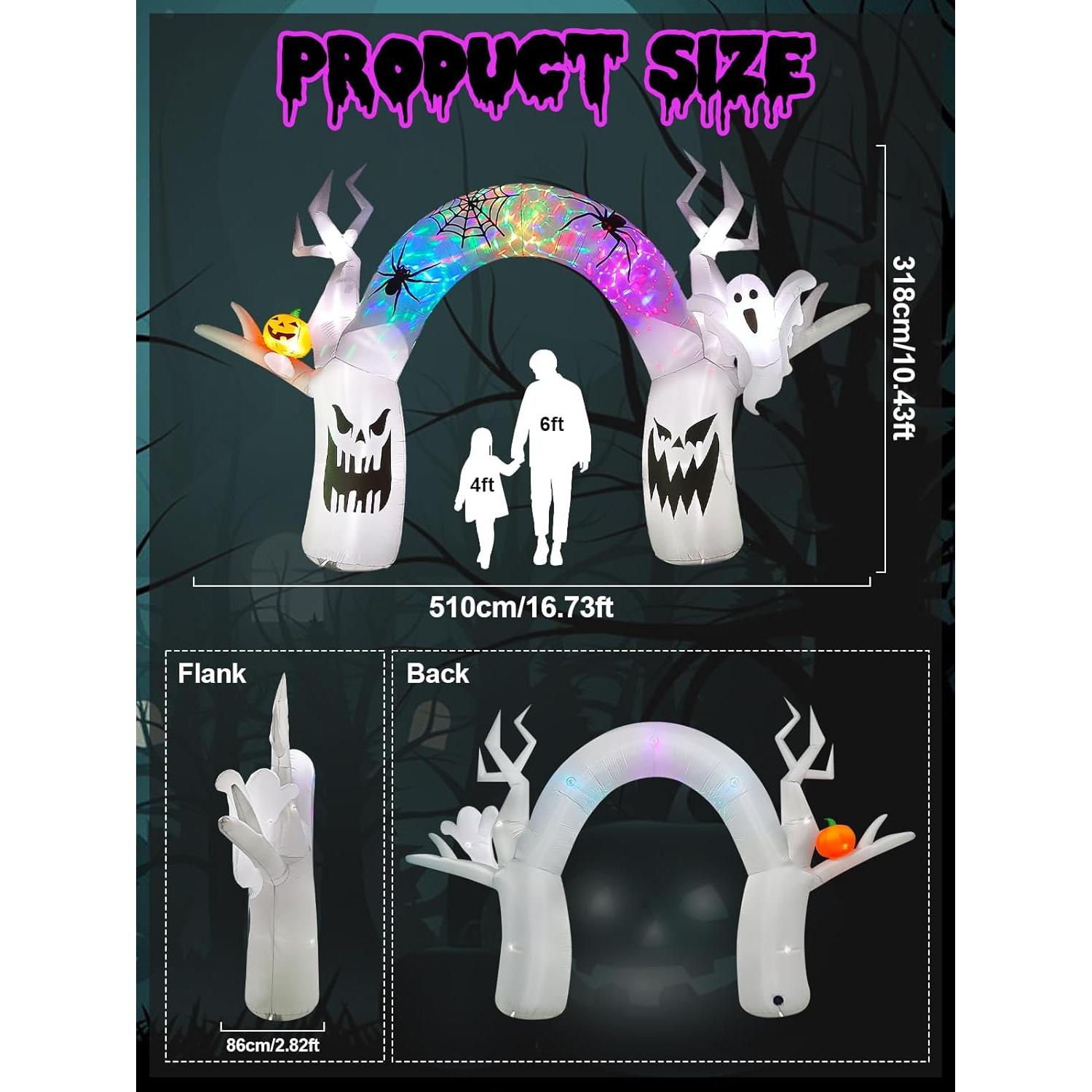 EBANKU Decoración Inflable Halloween 5.18m Fantasma Colorido LED