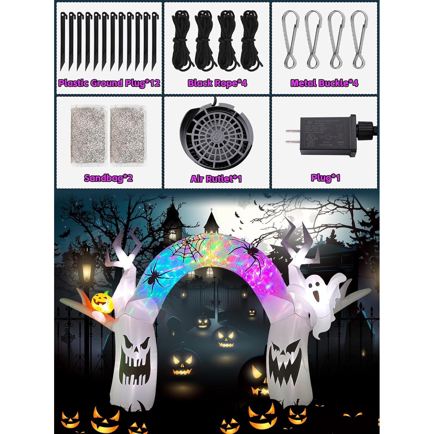 EBANKU Decoración Inflable Halloween 5.18m Fantasma Colorido LED