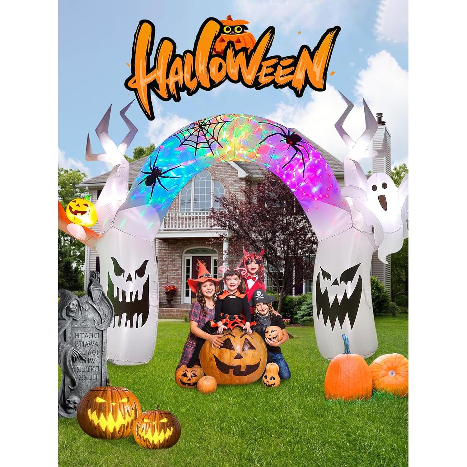 EBANKU Decoración Inflable Halloween 5.18m Fantasma Colorido LED