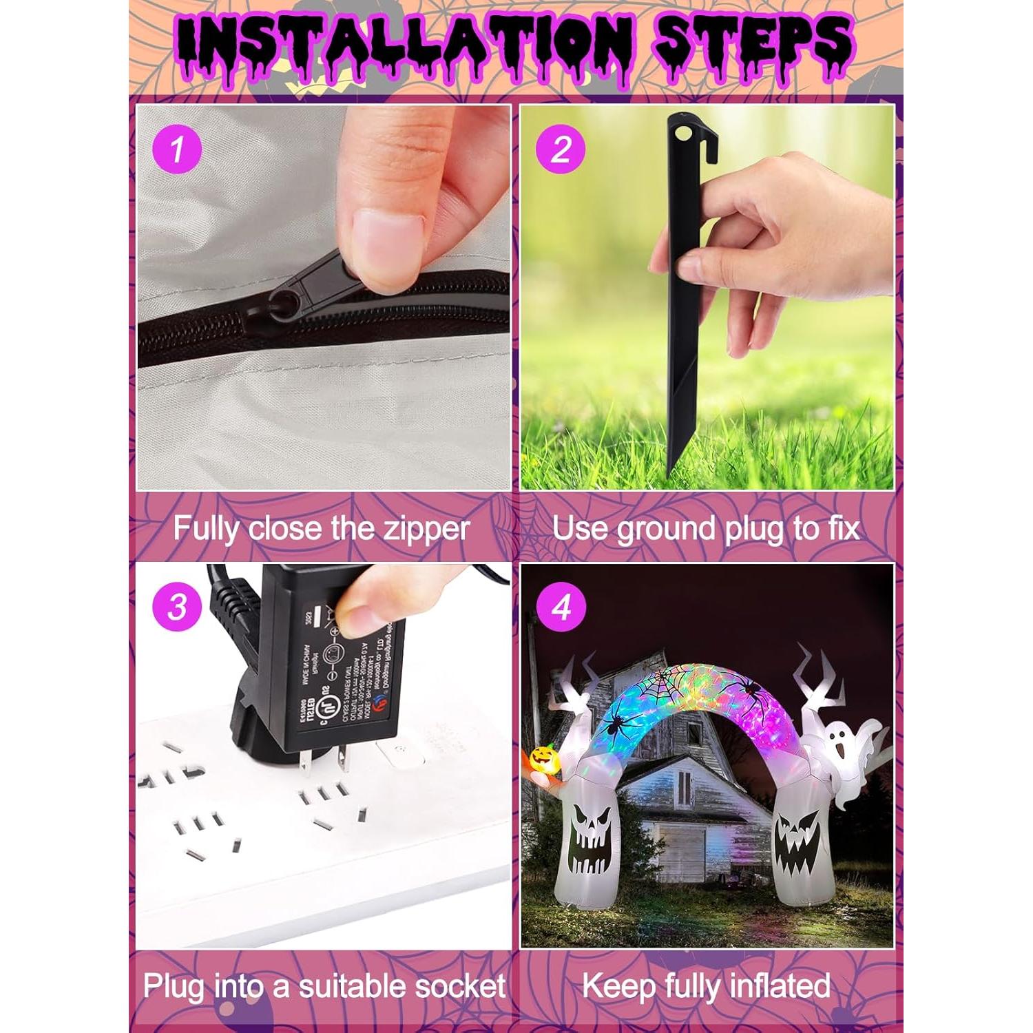 EBANKU Decoración Inflable Halloween 5.18m Fantasma Colorido LED