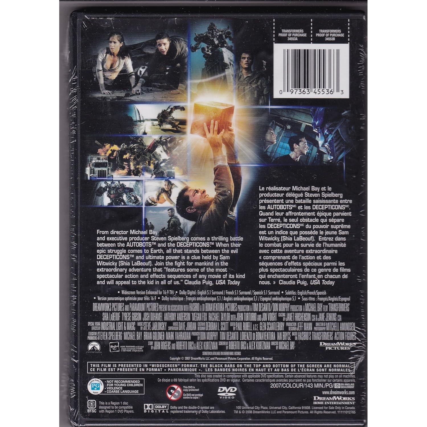Transformers DVD Pantalla Ancha Michael Bay 19x13.5cm