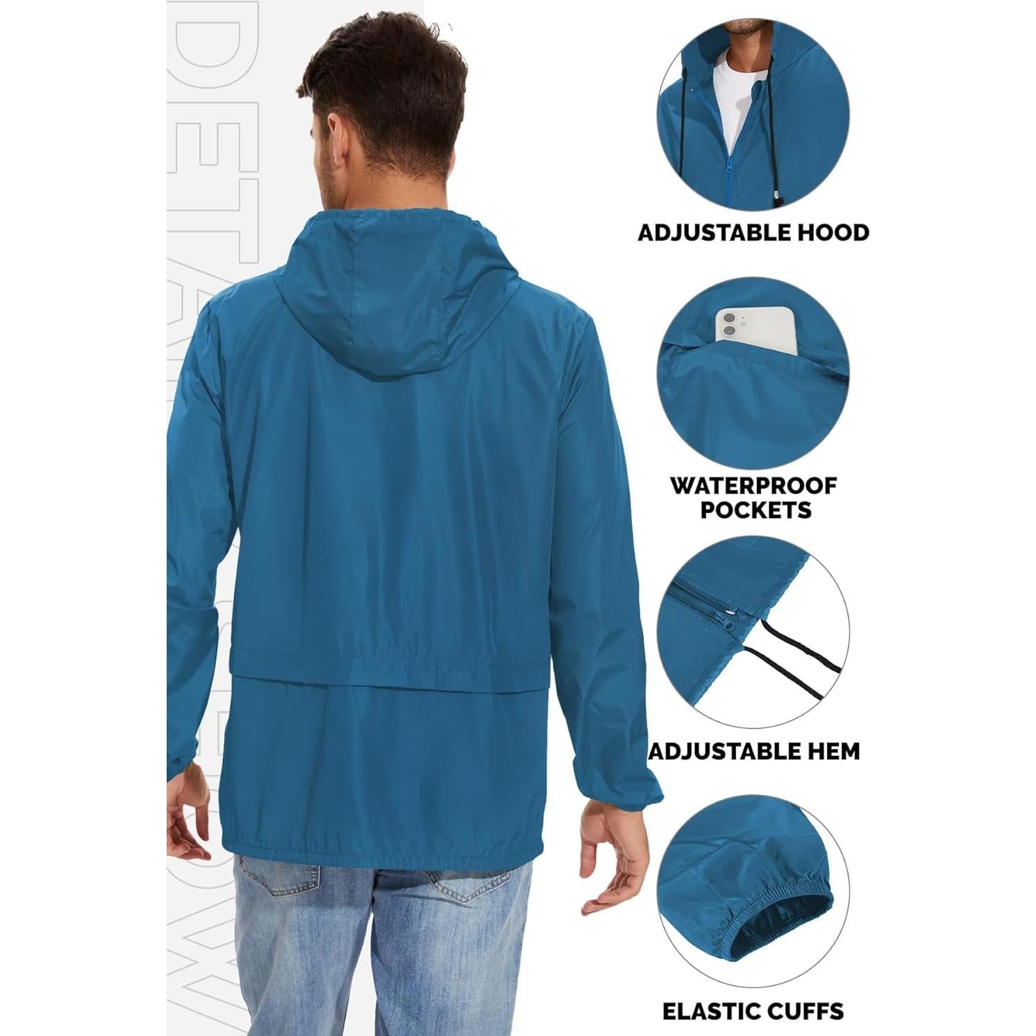 Chaqueta Impermeable Zando Hombre Ligera Plegable Azul