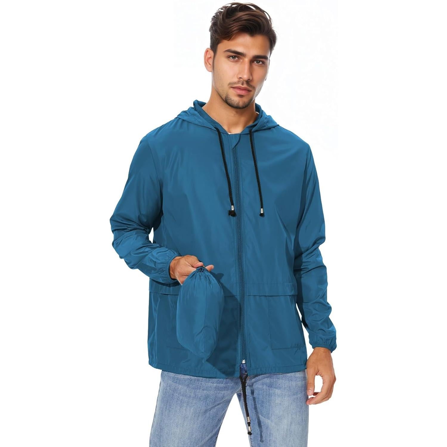 Chaqueta Impermeable Zando Hombre Ligera Plegable Azul