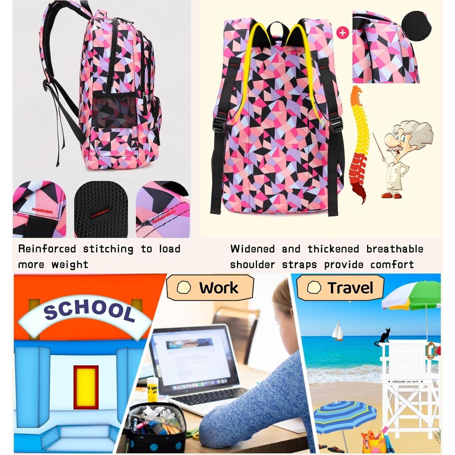 Mochila escolar Bansusu geométrica para niños 19L Negro-A