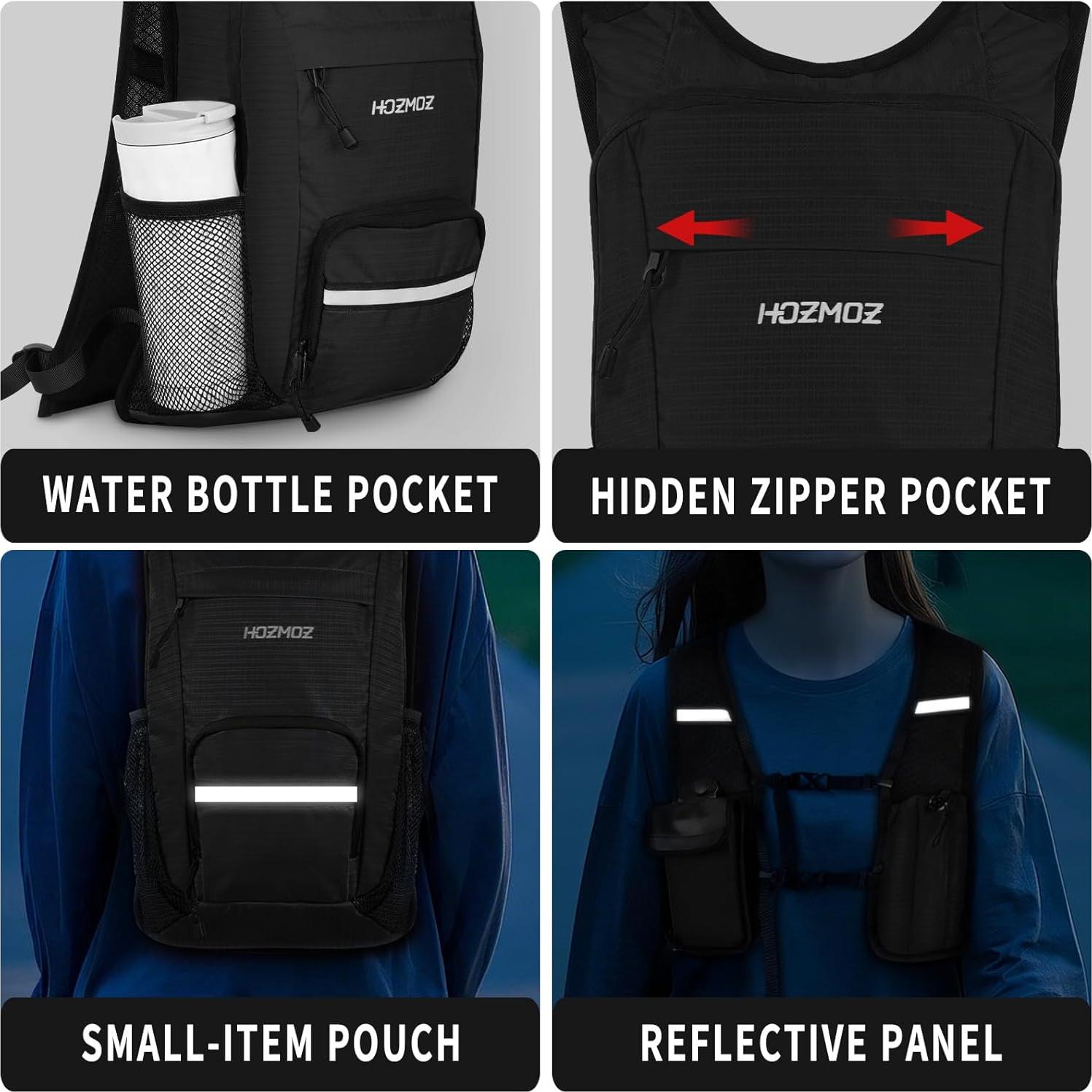 Mochila de Senderismo Plegable 10L Unisex Negra - Ligera y Compacta